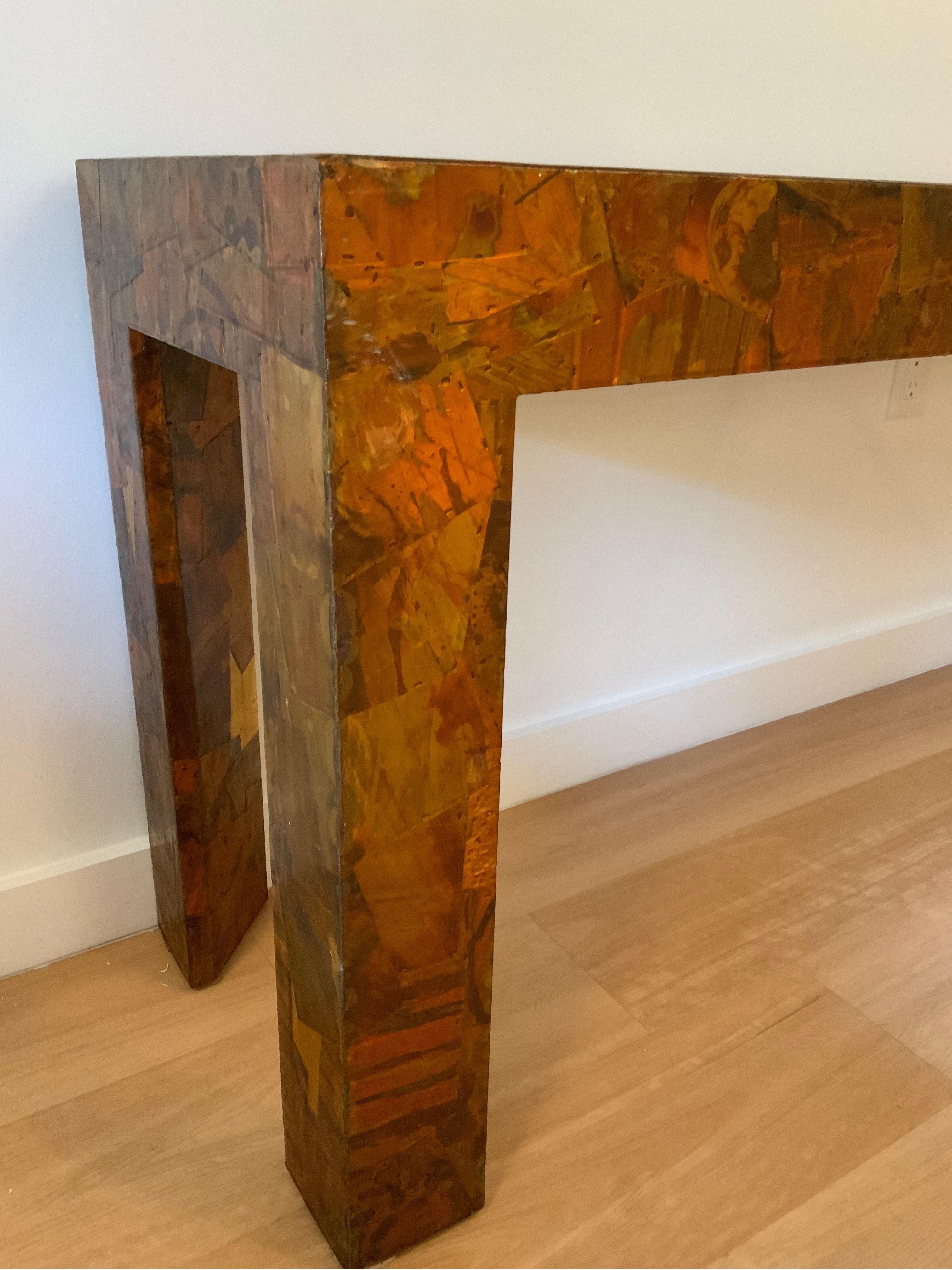 Paul Evans Style Patchwork Brutalist Brass and Copper Console For Sale 5