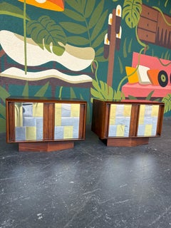 Paul Evans Style Patchwork Metal Brutalist Nightstand Pair by Lane