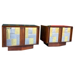 Paul Evans Style Patchwork Metal Brutalist Nightstand Pair by Lane