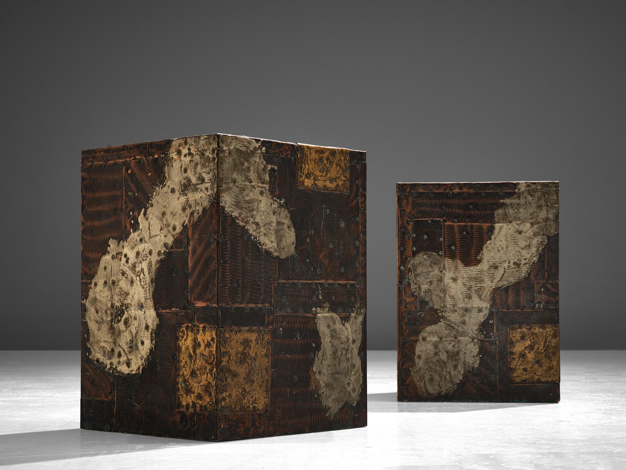American Pair Of Paul Evans Patchwork Cube Side Tables