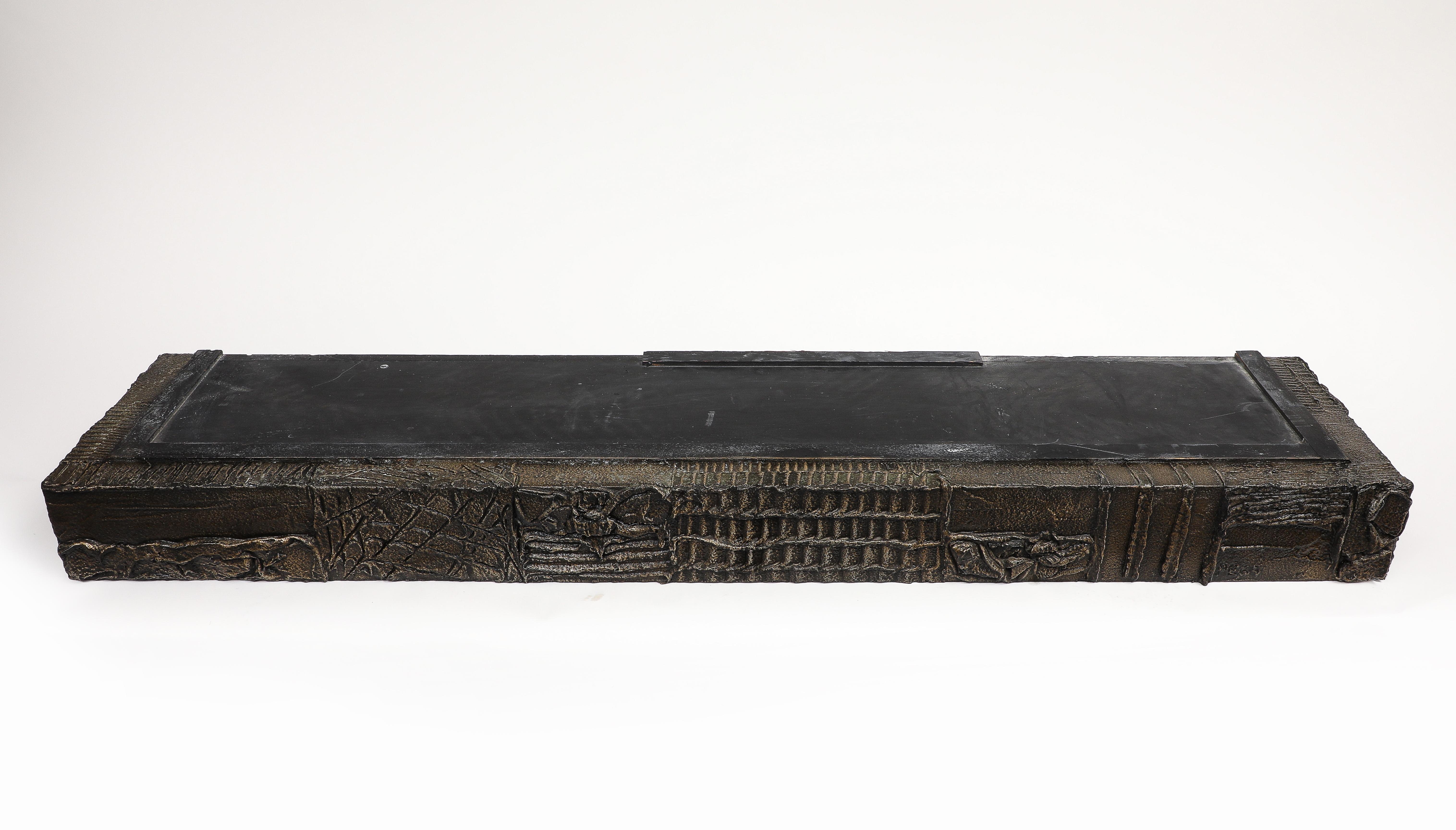 Paul Evans Wall-Hanging Console, Sculpted Bronze, Slate, Signed For Sale 2