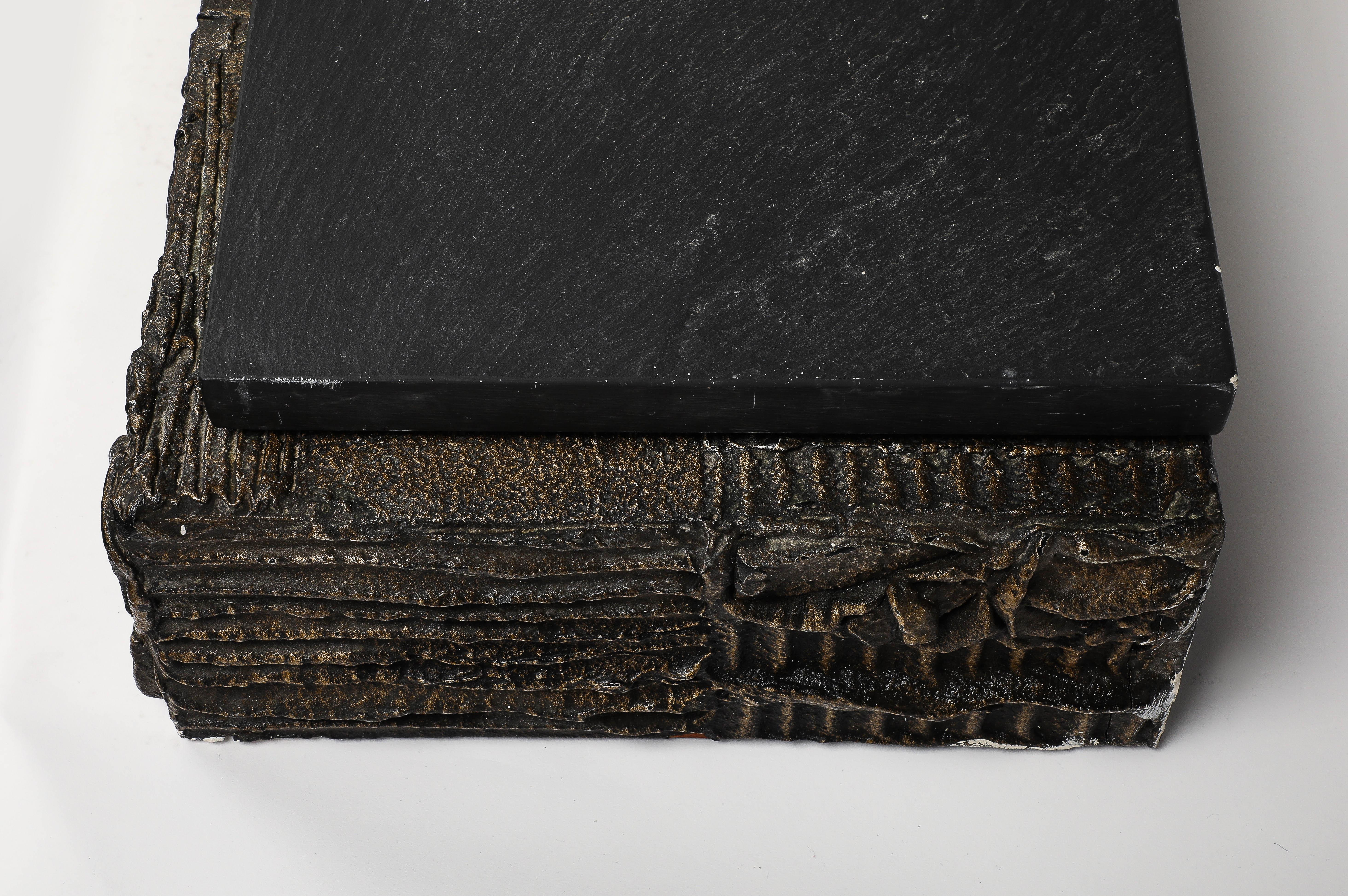 Paul Evans Wall-Hanging Console, Sculpted Bronze, Slate, Signed For Sale 3