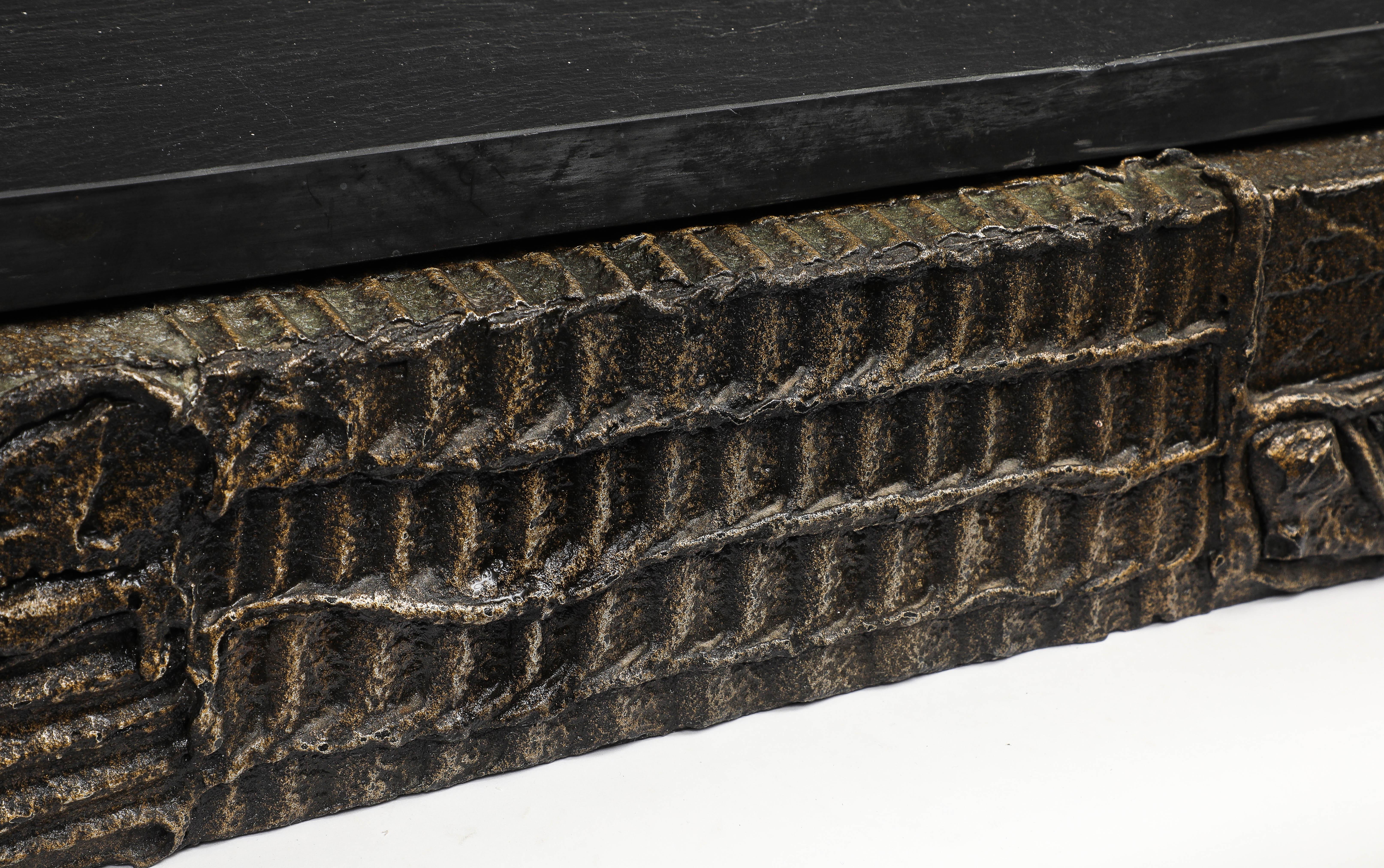 Paul Evans Wall-Hanging Console, Sculpted Bronze, Slate, Signed For Sale 7