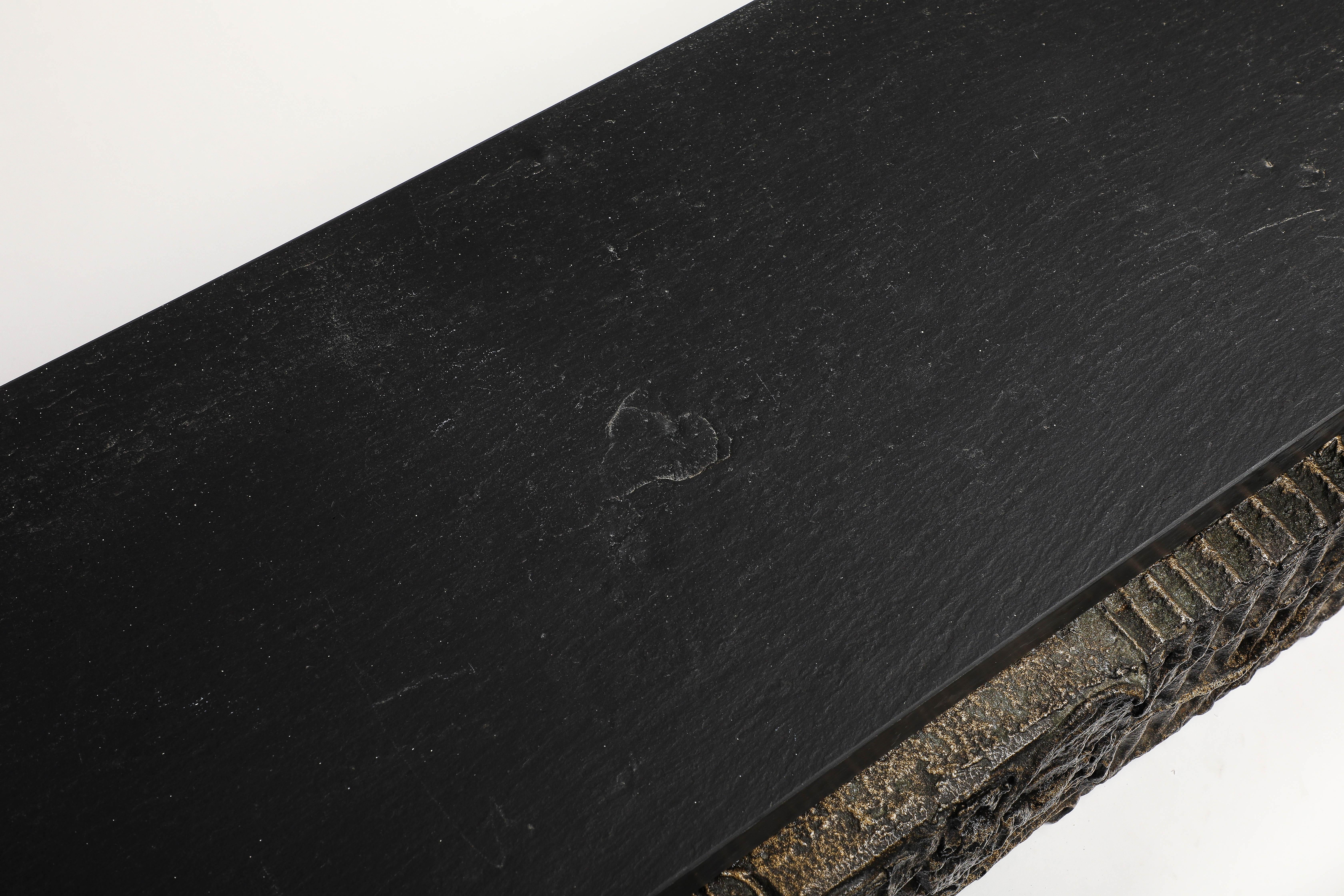 Paul Evans Wall-Hanging Console, Sculpted Bronze, Slate, Signed For Sale 9