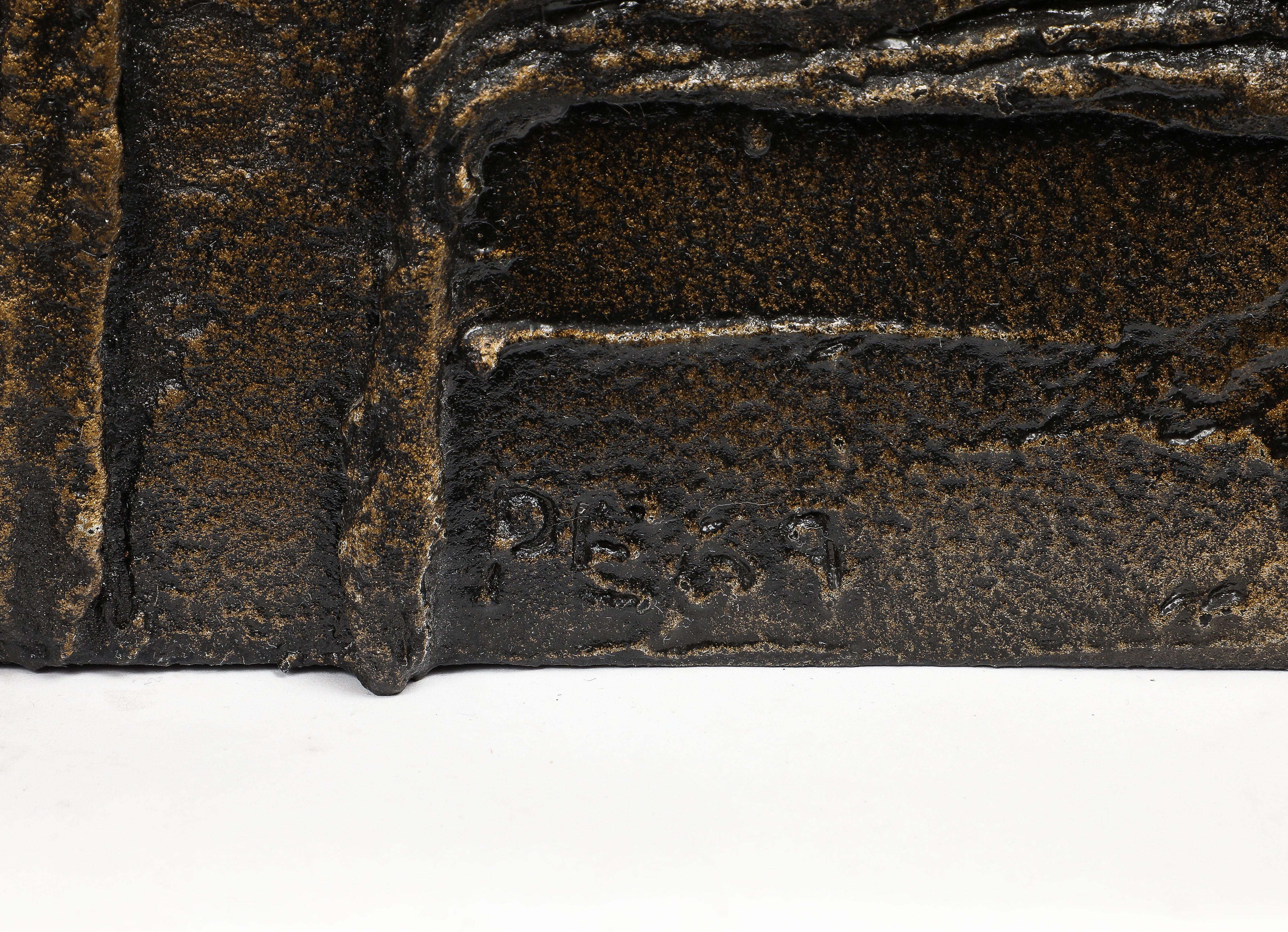 Mid-Century Modern Paul Evans Wall-Hanging Console, Sculpted Bronze, Slate, Signed For Sale