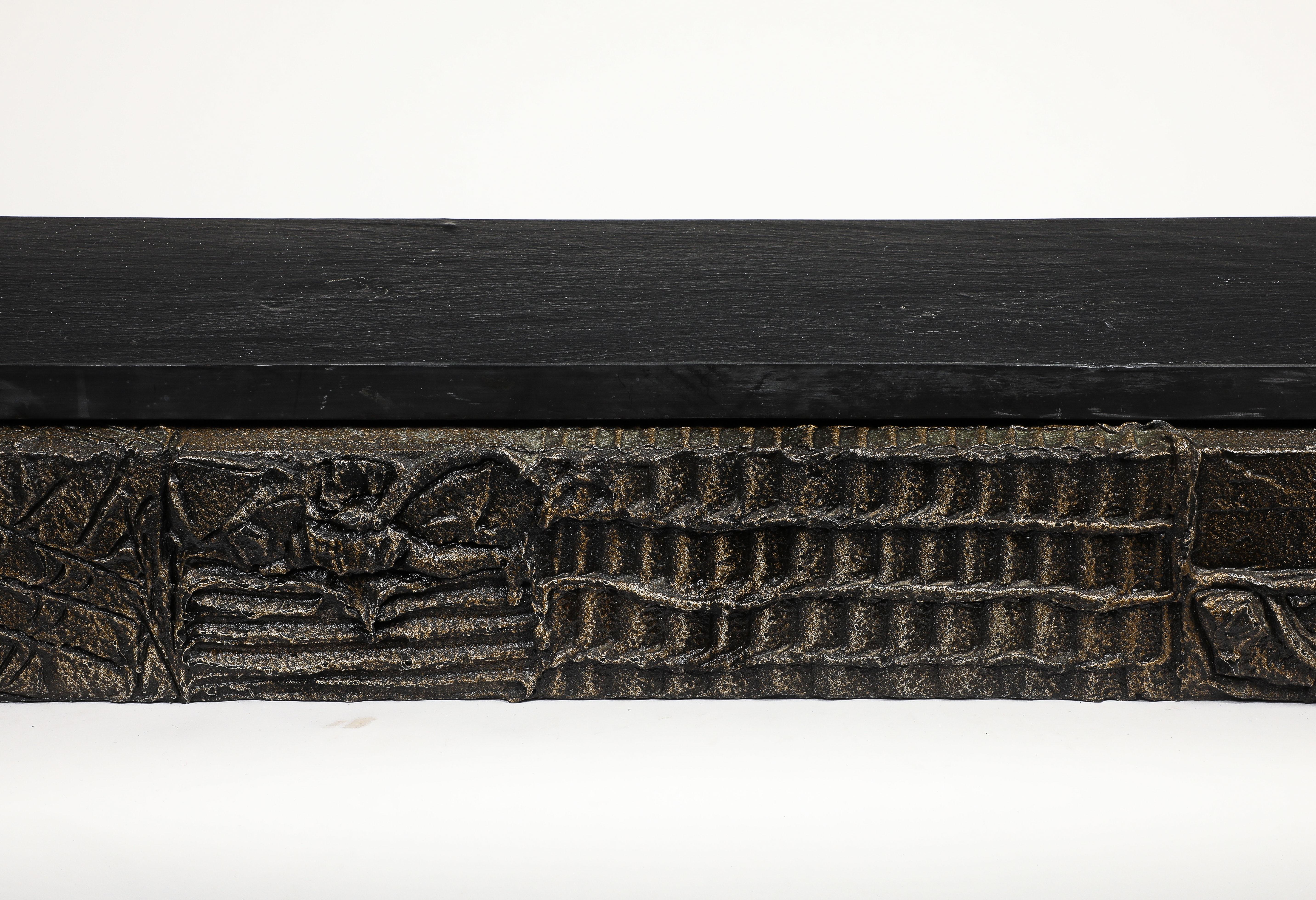 Mid-20th Century Paul Evans Wall-Hanging Console, Sculpted Bronze, Slate, Signed For Sale