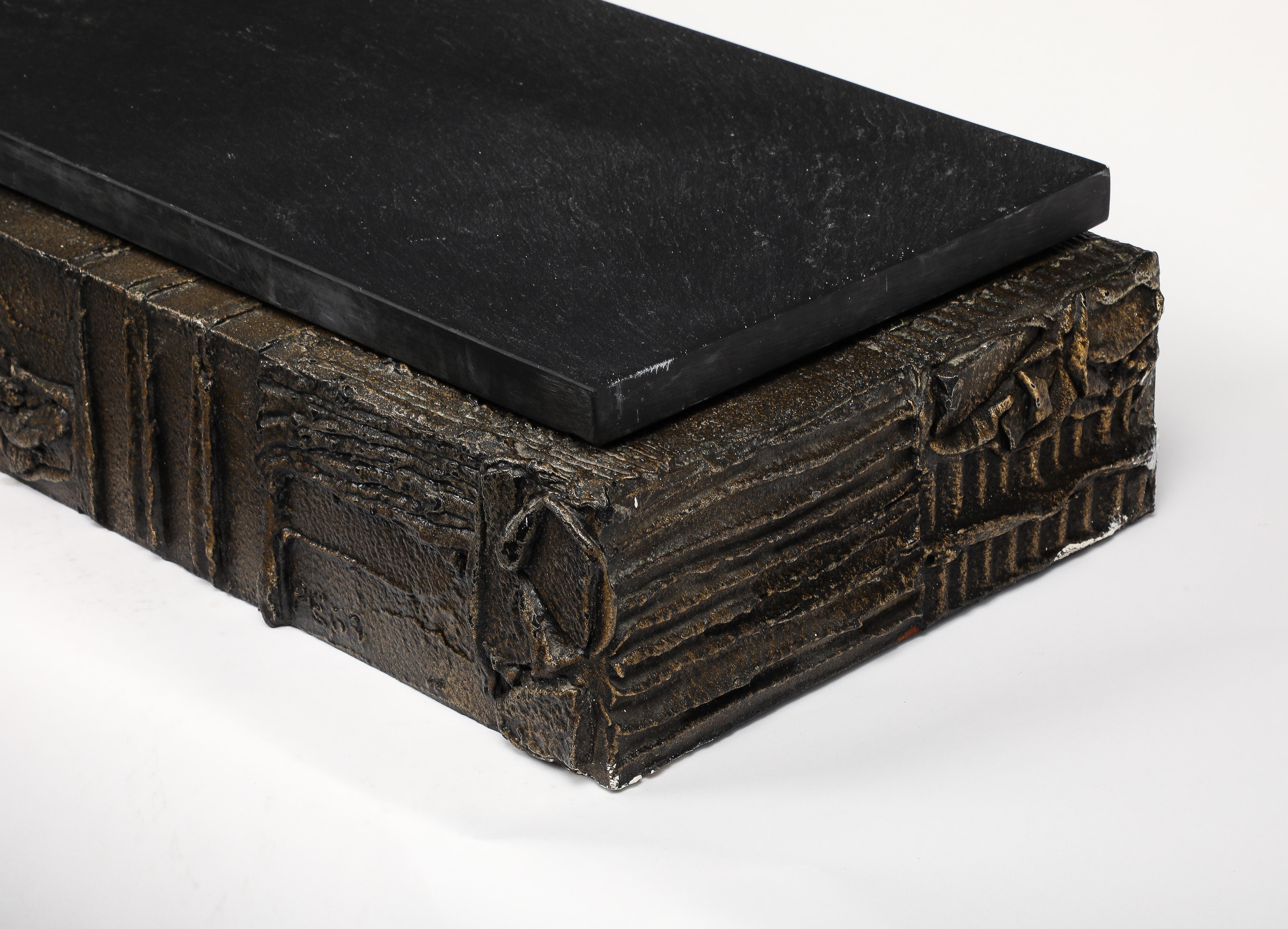 Paul Evans Wall-Hanging Console, Sculpted Bronze, Slate, Signed For Sale 1