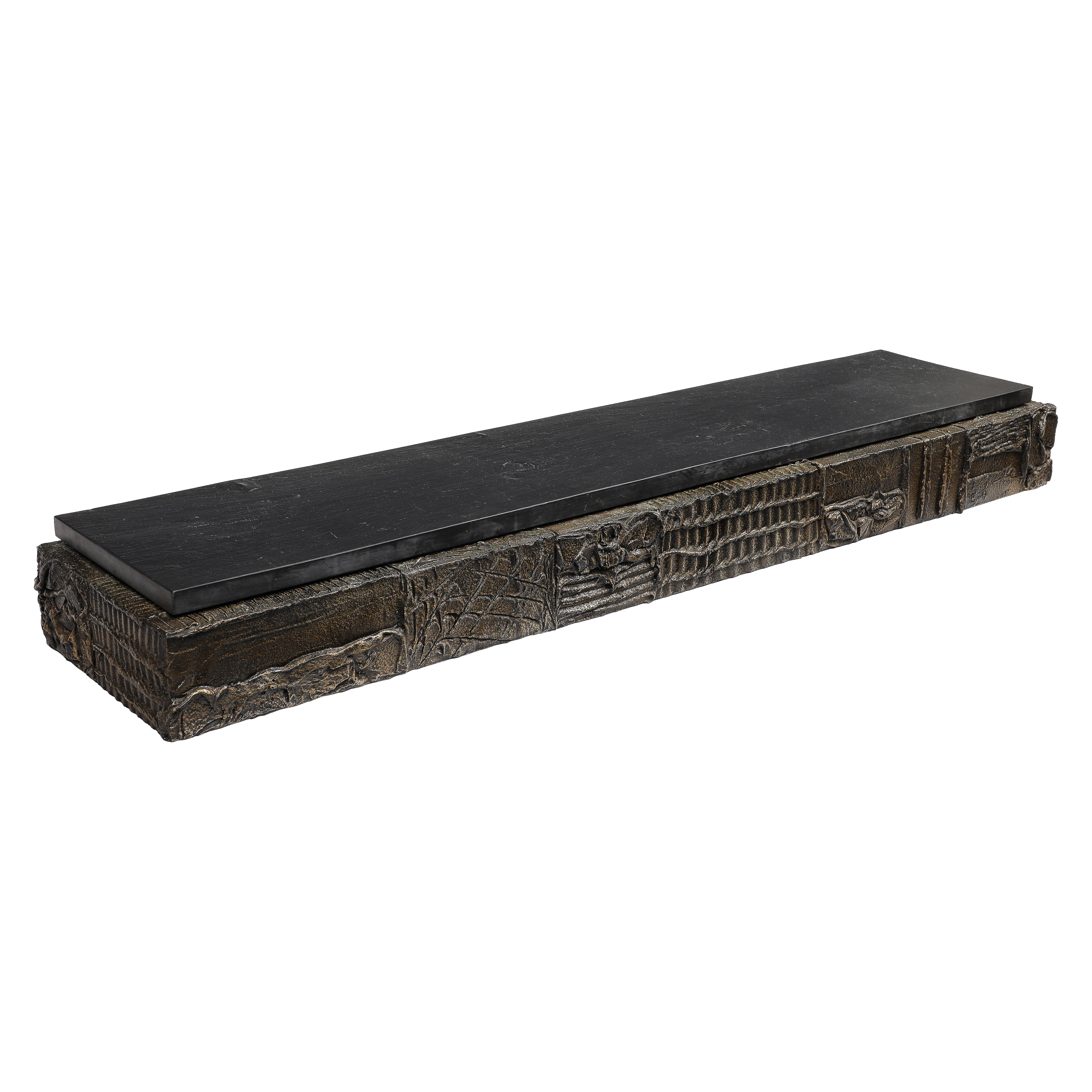 Paul Evans Wall-Hanging Console, Sculpted Bronze, Slate, Signed