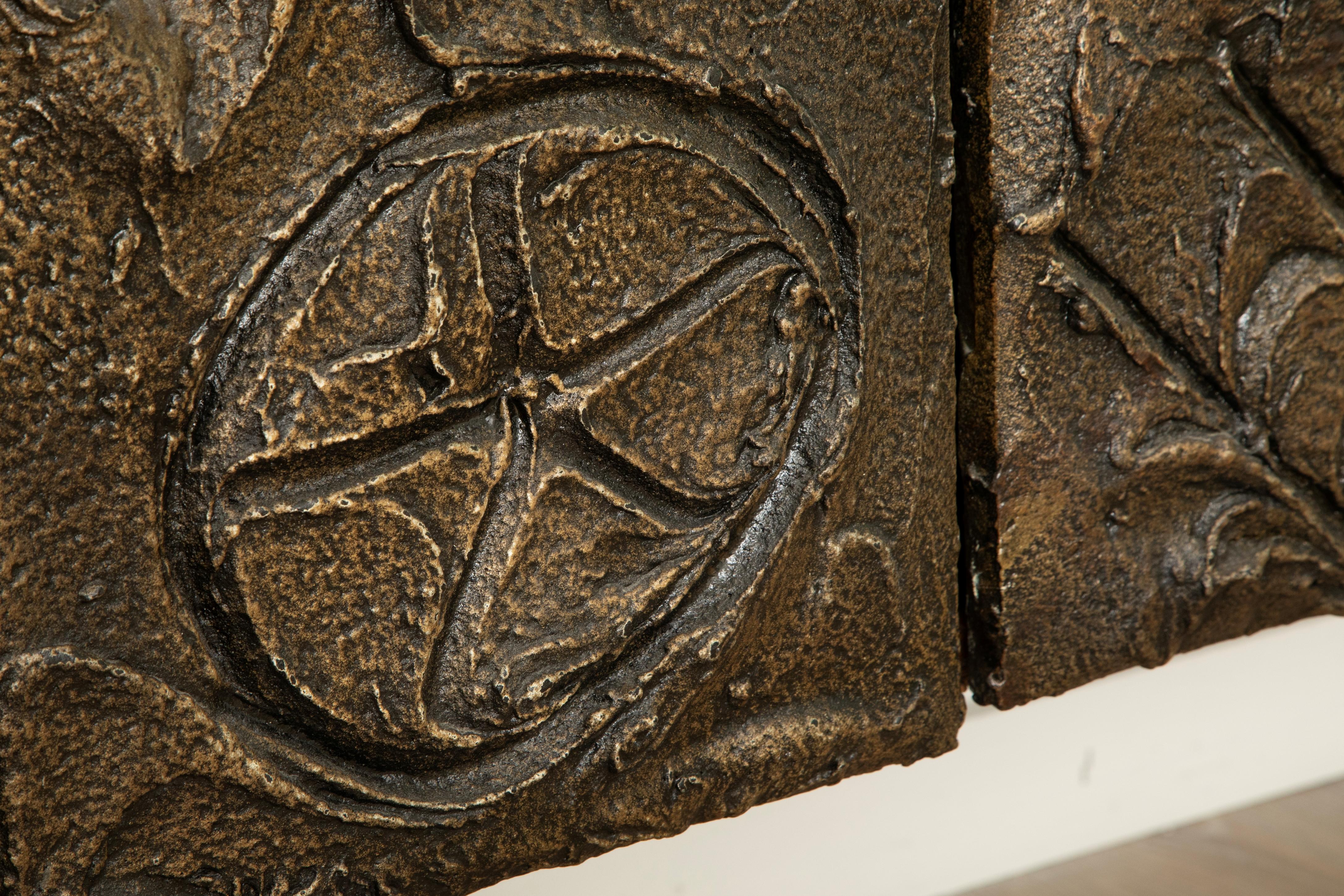 Paul Evans Wall Mounted Sculpted Bronze Brutalist Sideboard, USA, 1969 For Sale 4