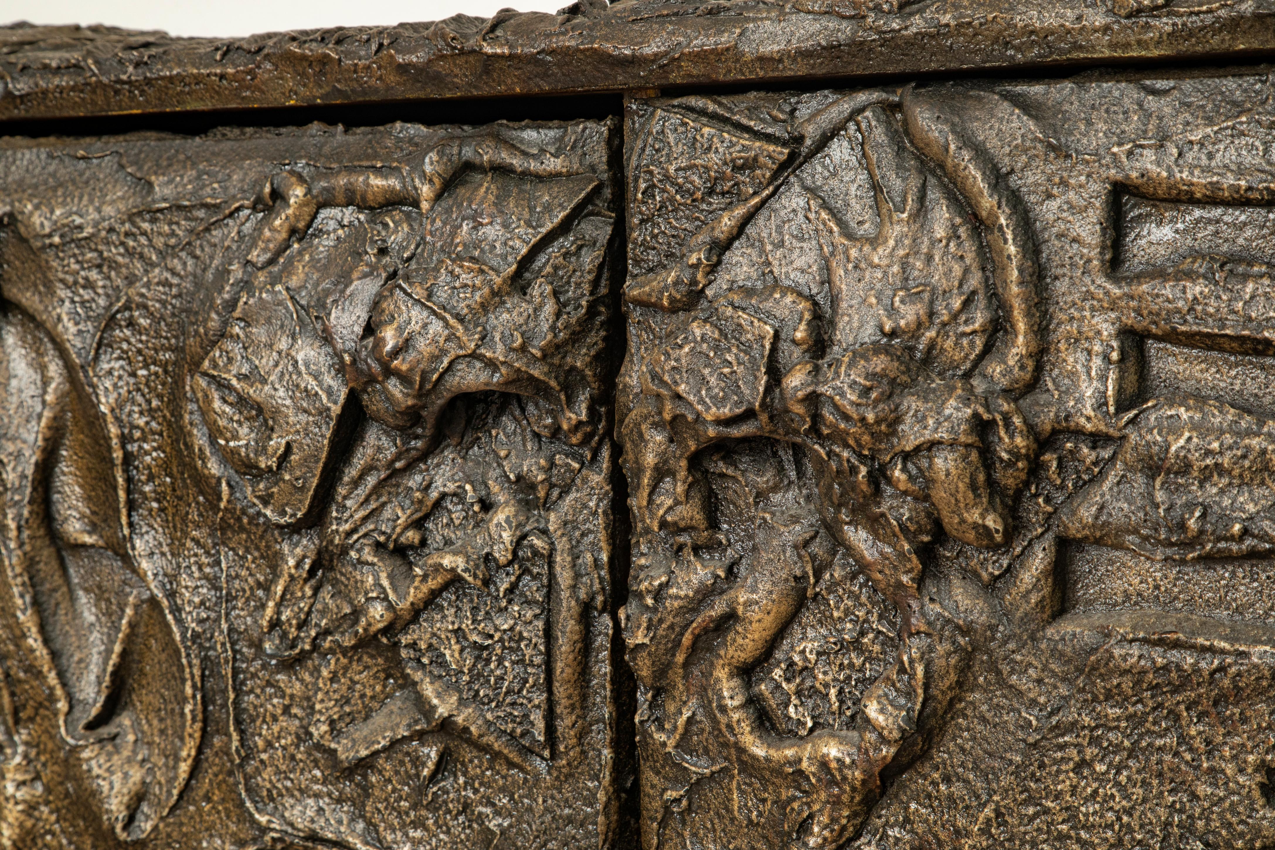 Paul Evans Wall Mounted Sculpted Bronze Brutalist Sideboard, USA, 1969 For Sale 6