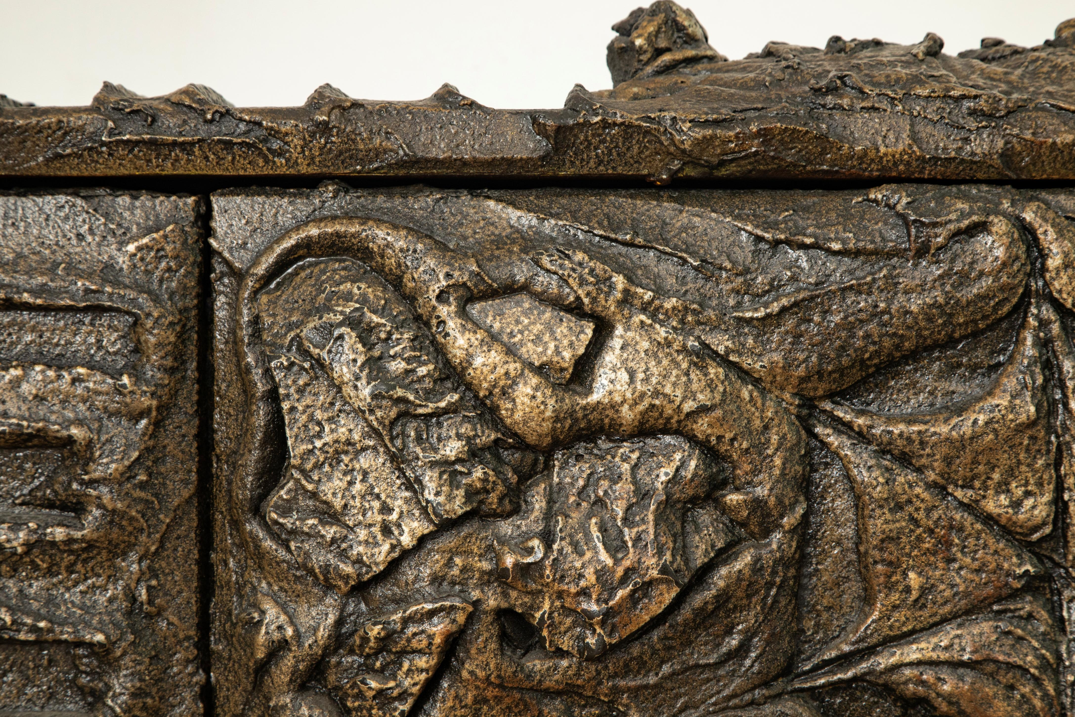 Paul Evans Wall Mounted Sculpted Bronze Brutalist Sideboard, USA, 1969 For Sale 7