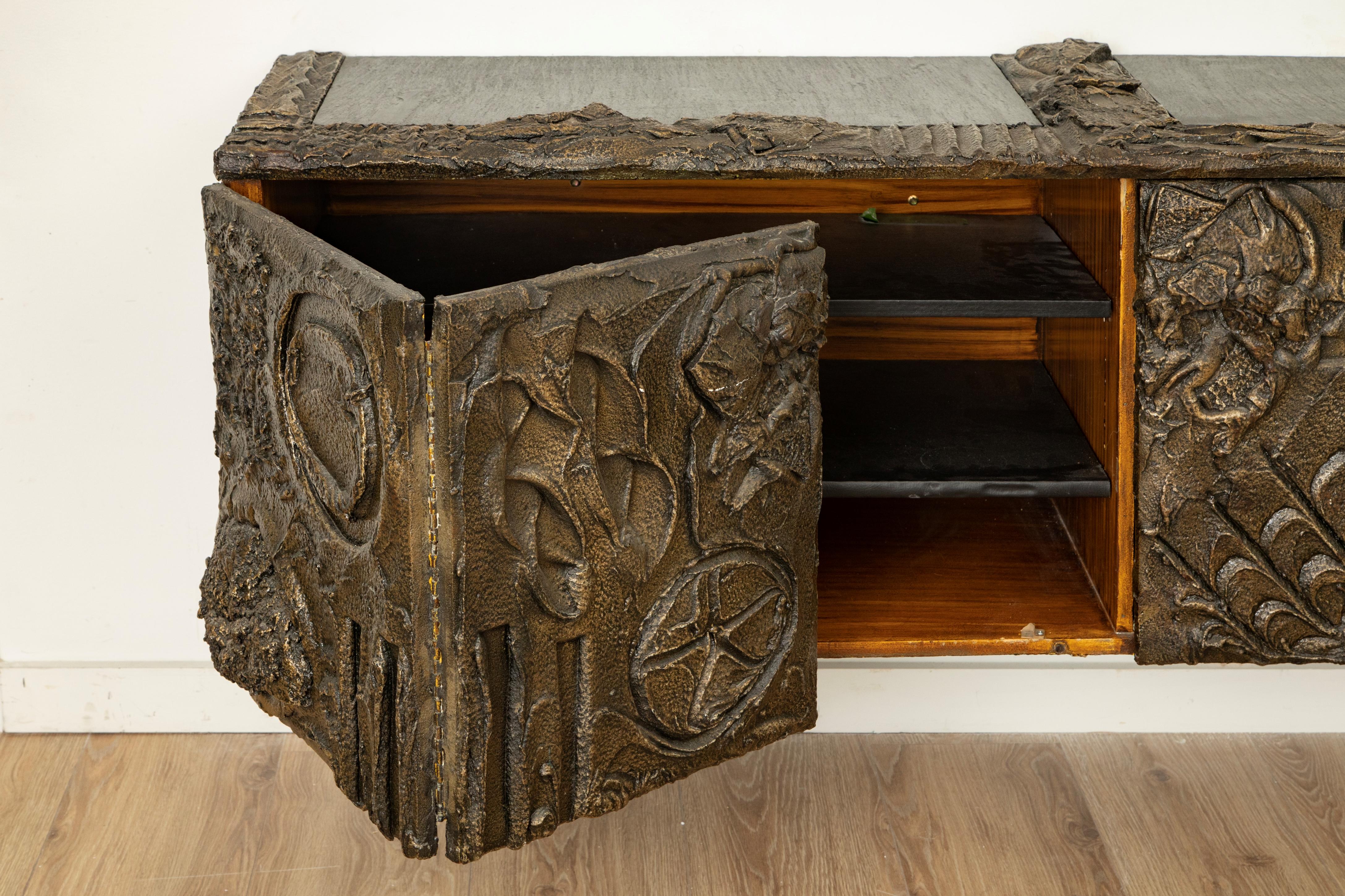 Paul Evans Wall Mounted Sculpted Bronze Brutalist Sideboard, USA, 1969 For Sale 11