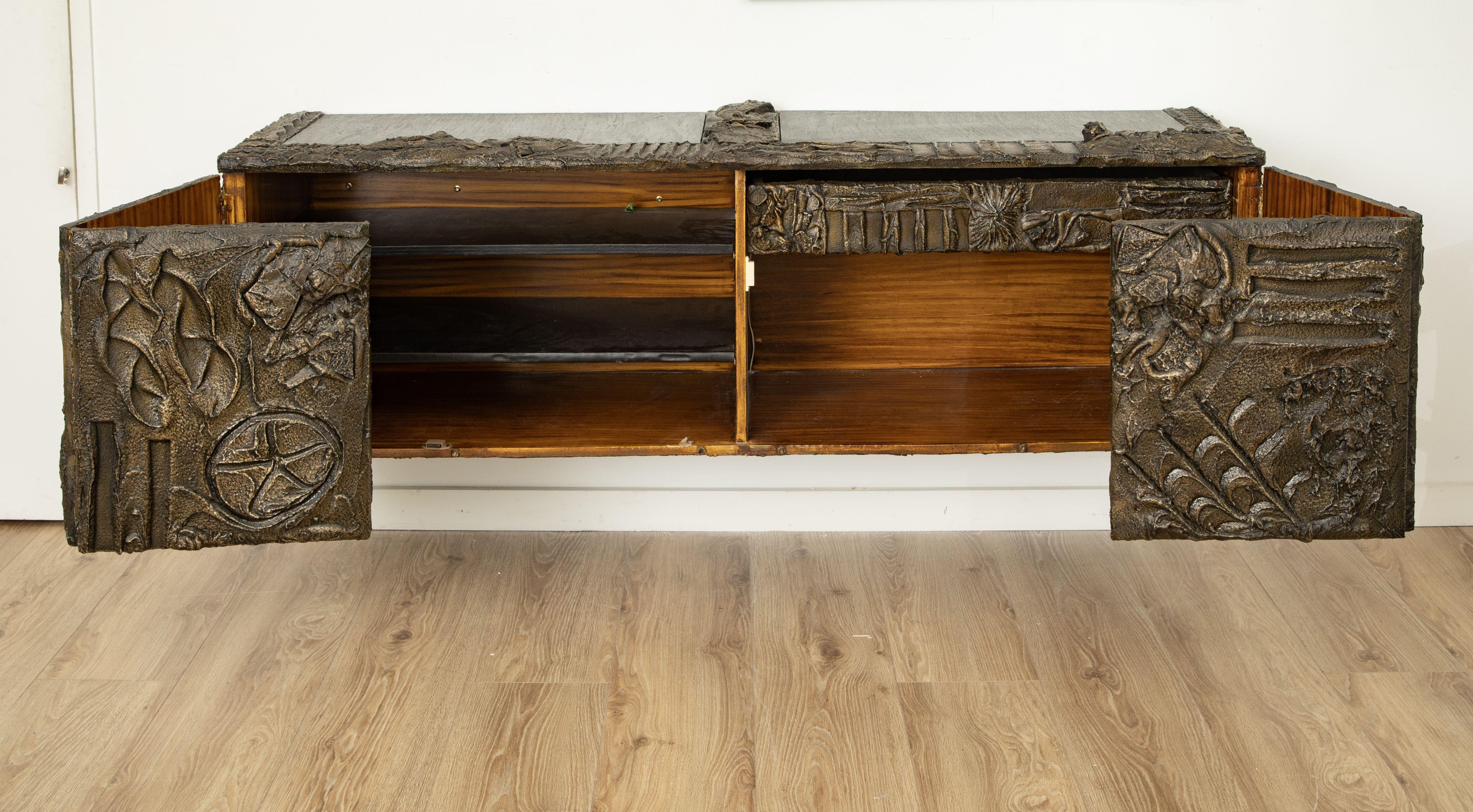 Paul Evans Wall Mounted Sculpted Bronze Brutalist Sideboard, USA, 1969 For Sale 12