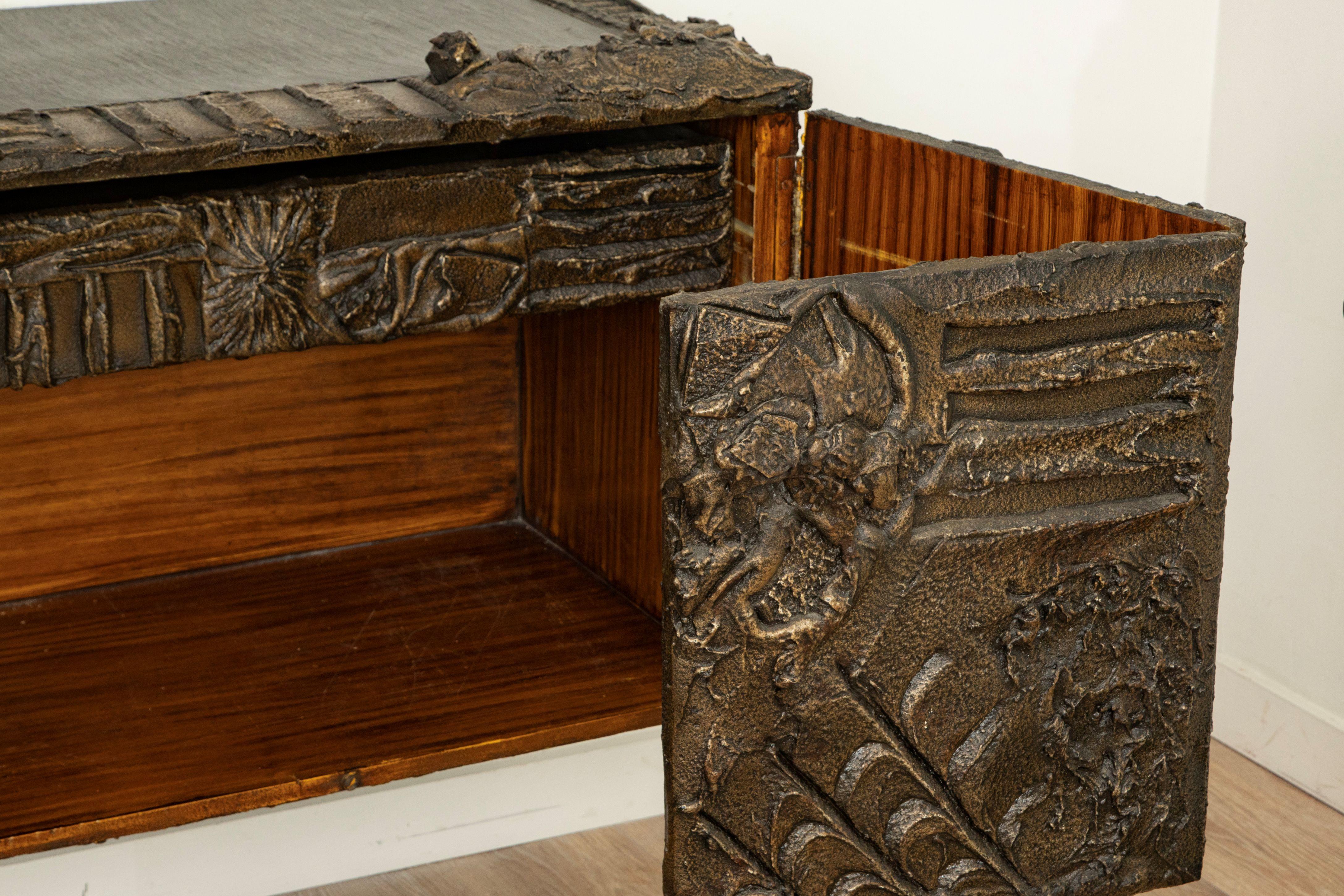 Paul Evans Wall Mounted Sculpted Bronze Brutalist Sideboard, USA, 1969 For Sale 13