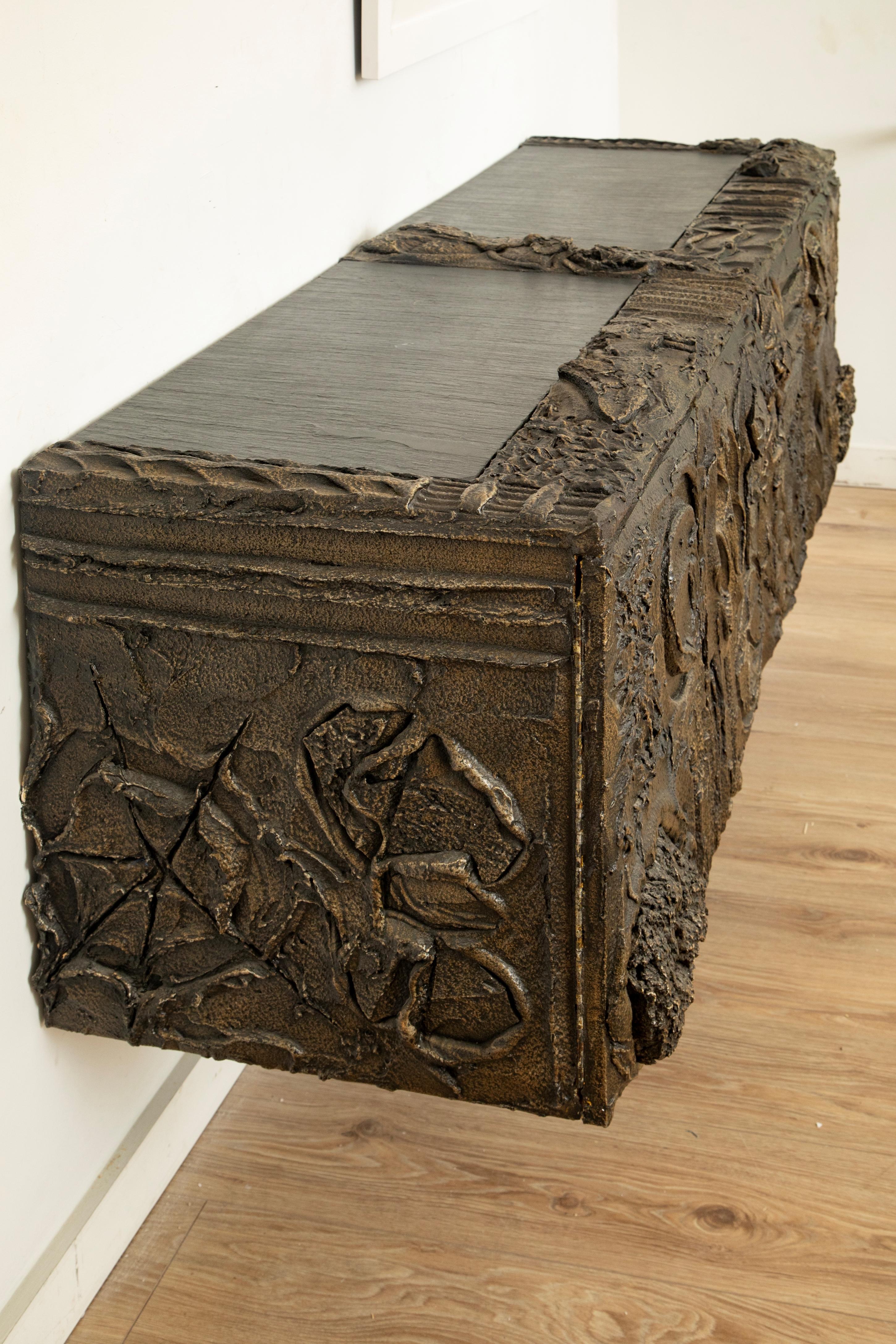 Paul Evans Wall Mounted Sculpted Bronze Brutalist Sideboard, USA, 1969 In Excellent Condition For Sale In Miami, FL