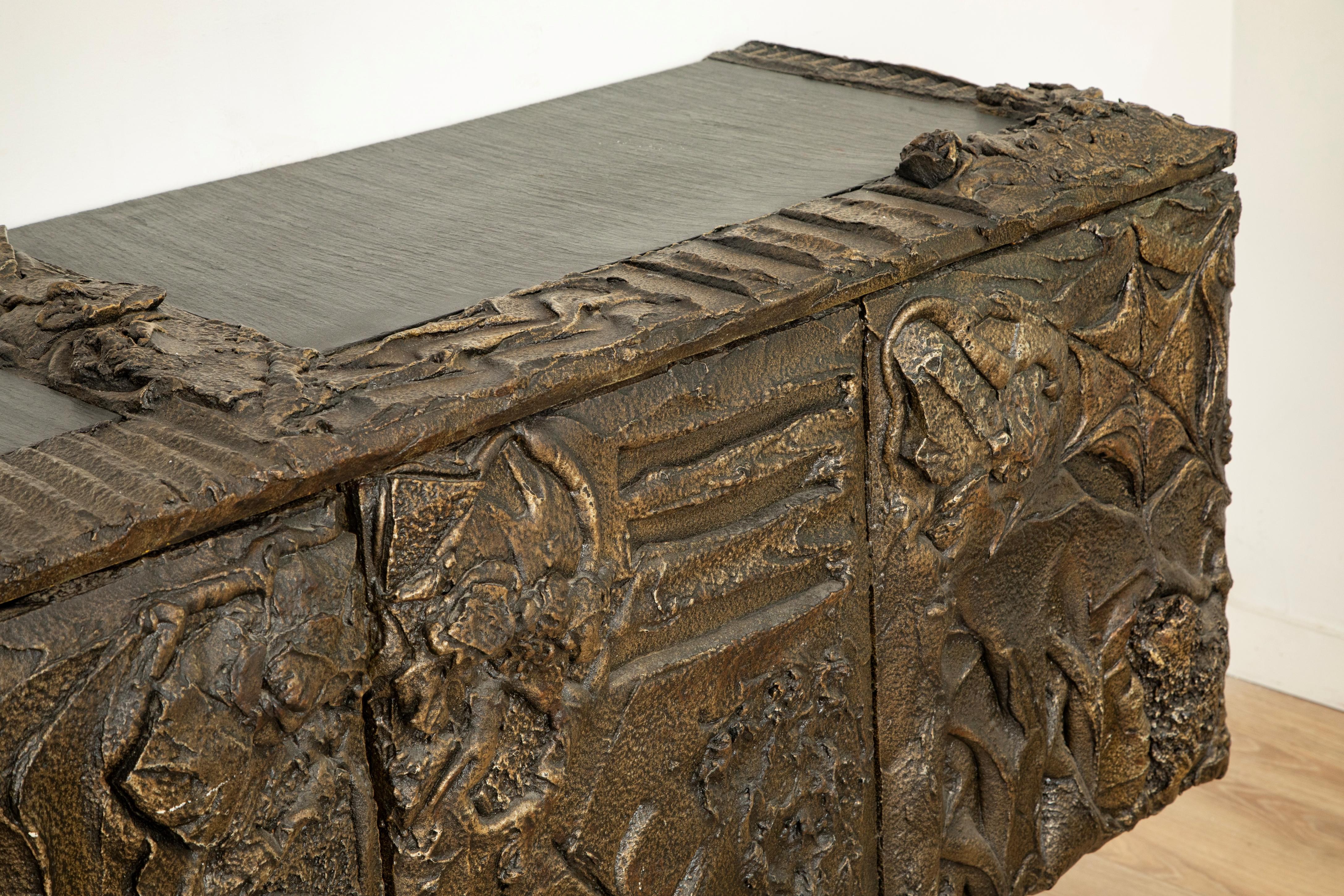 Mid-20th Century Paul Evans Wall Mounted Sculpted Bronze Brutalist Sideboard, USA, 1969 For Sale