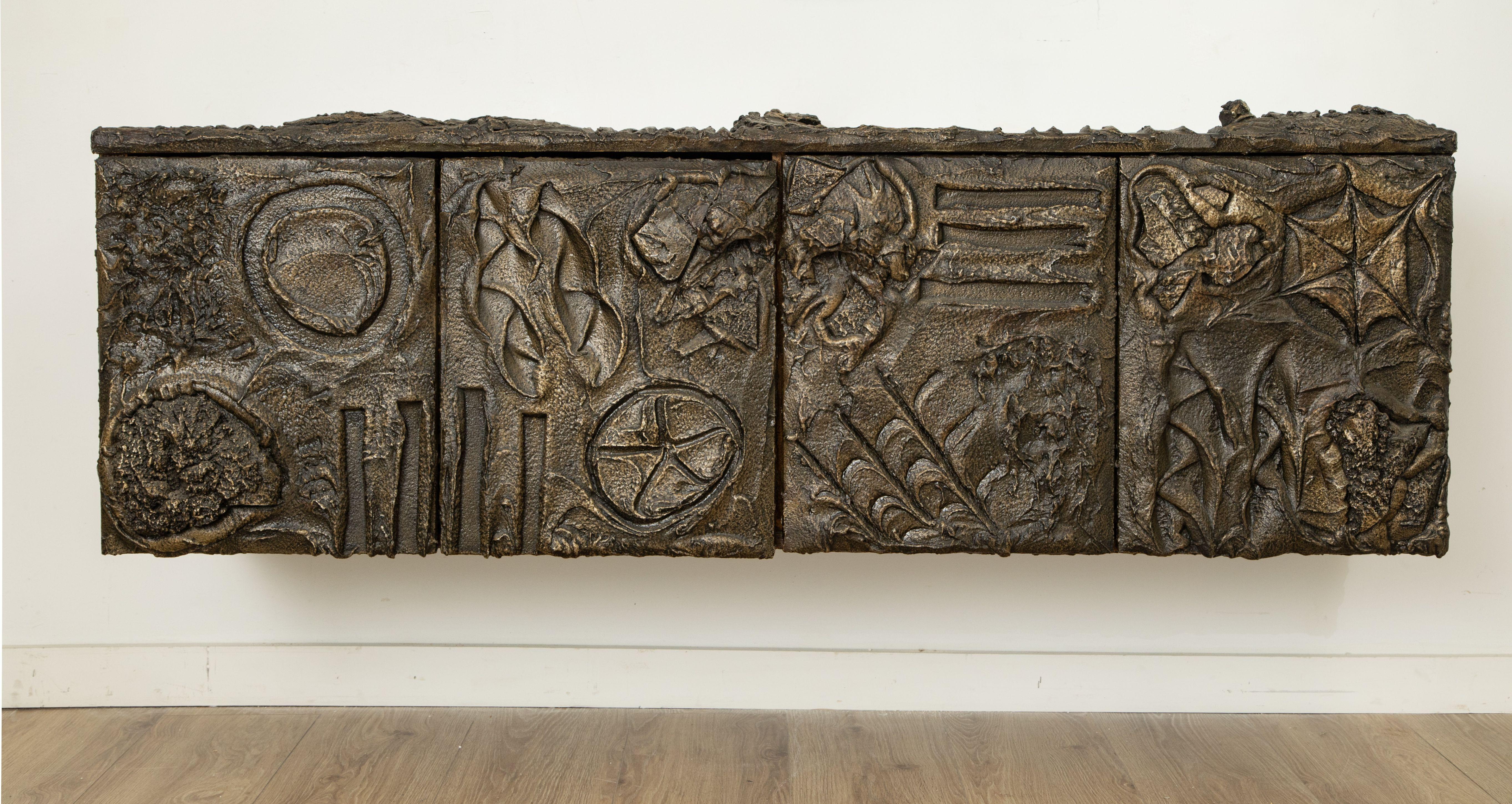 Metal Paul Evans Wall Mounted Sculpted Bronze Brutalist Sideboard, USA, 1969 For Sale