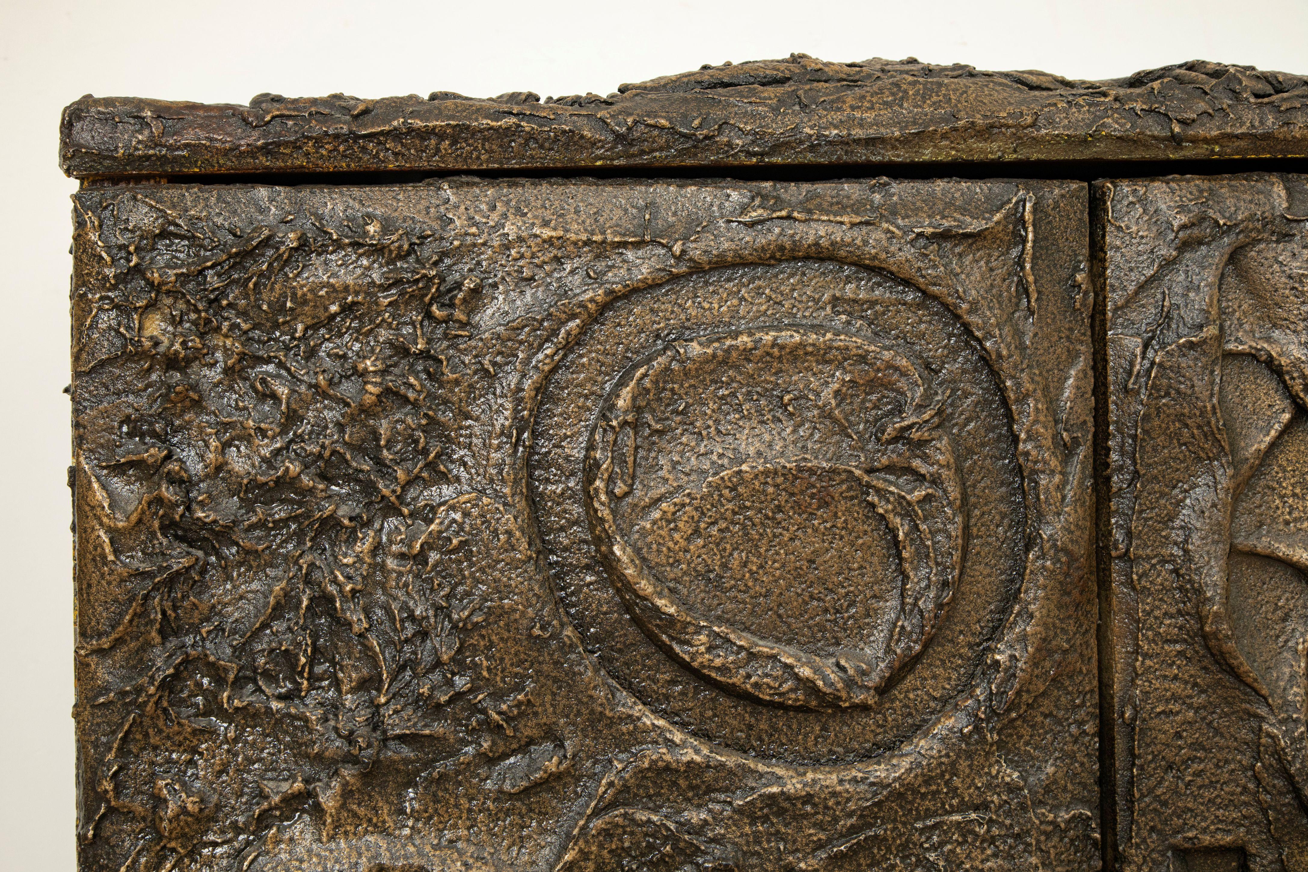 Paul Evans Wall Mounted Sculpted Bronze Brutalist Sideboard, USA, 1969 For Sale 2