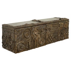 Paul Evans Wall Mounted Sculpted Bronze Brutalist Sideboard, USA, 1969