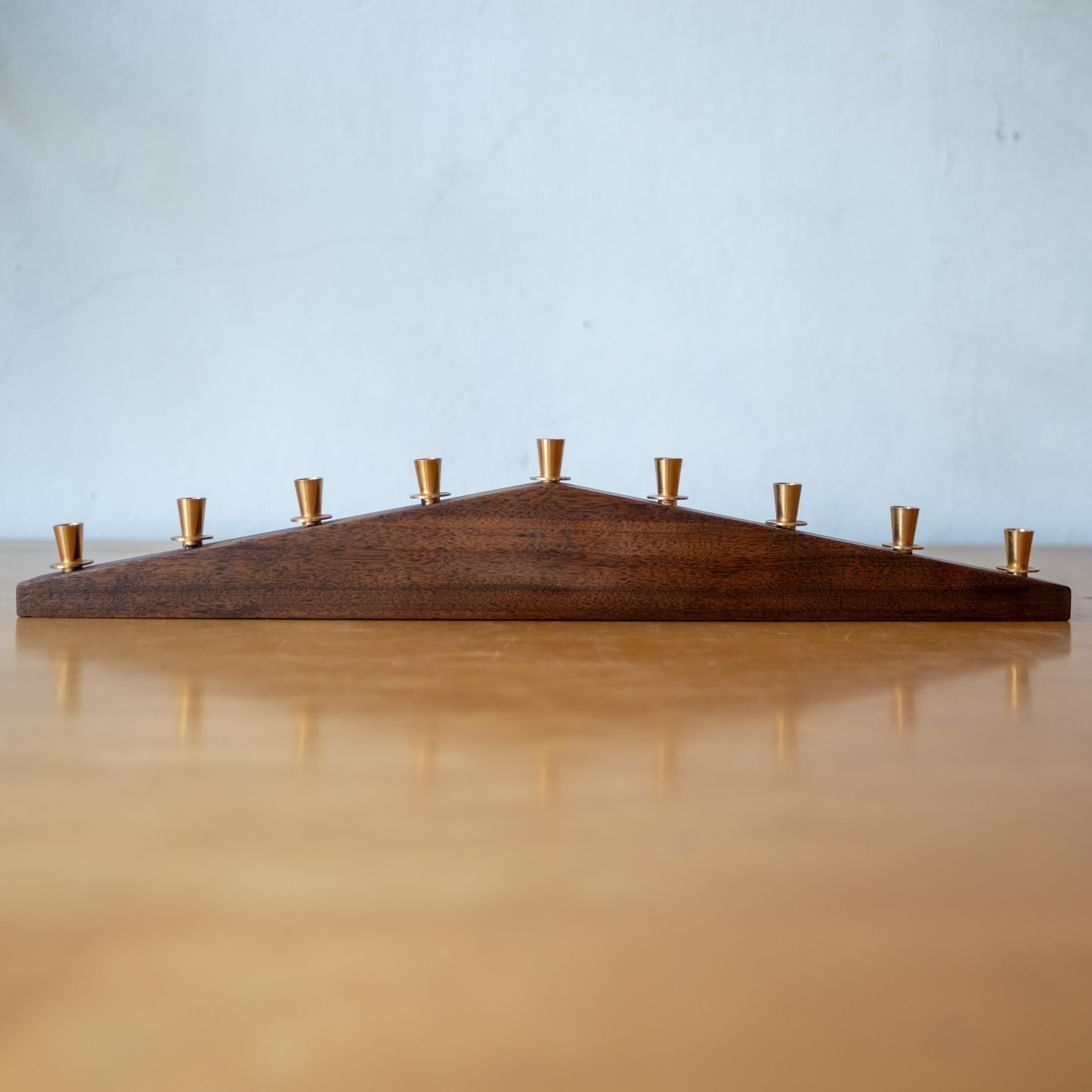 Mid-Century Modern Paul Evans Walnut and Brass Hanukkah Menorah