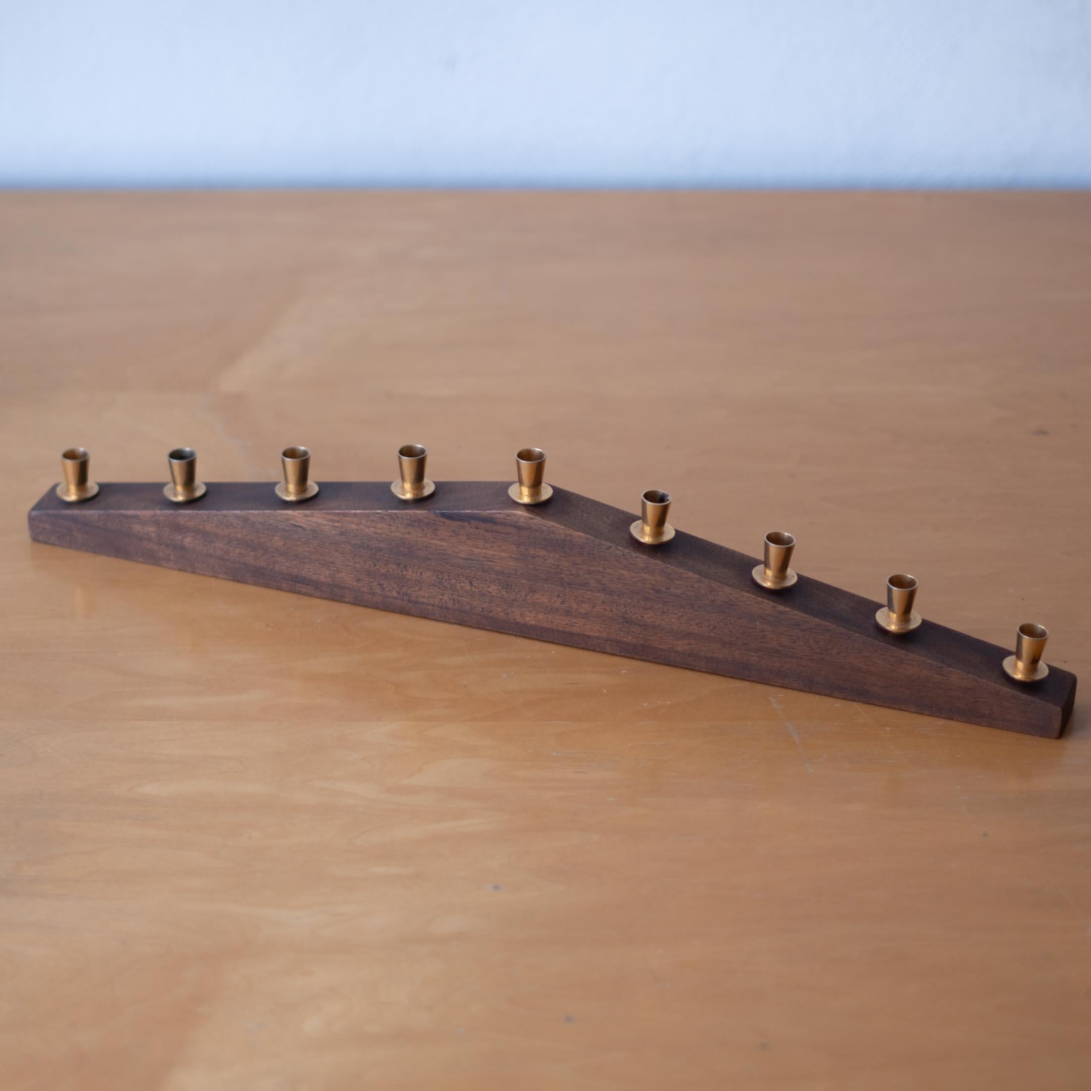 Paul Evans Walnut and Brass Hanukkah Menorah In Good Condition In San Diego, CA