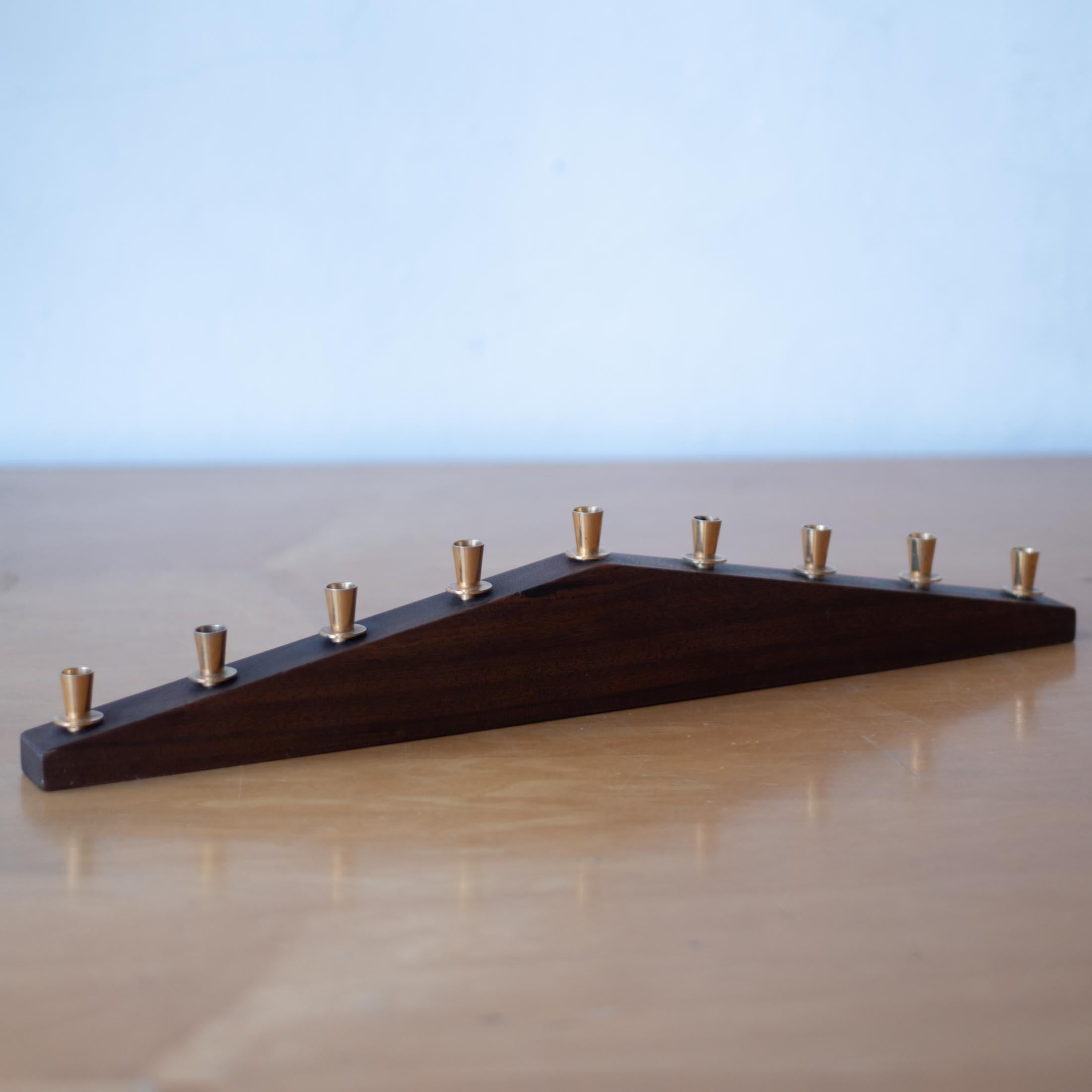 Mid-20th Century Paul Evans Walnut and Brass Hanukkah Menorah