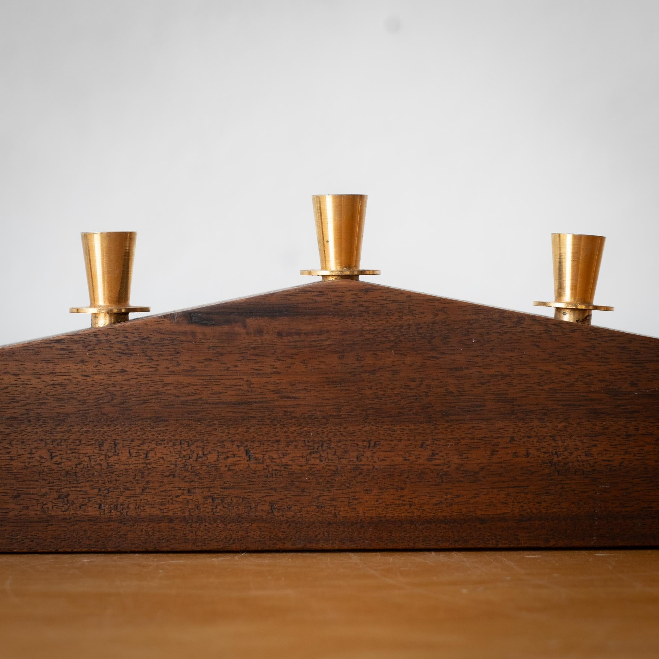 Paul Evans Walnut and Brass Hanukkah Menorah 1