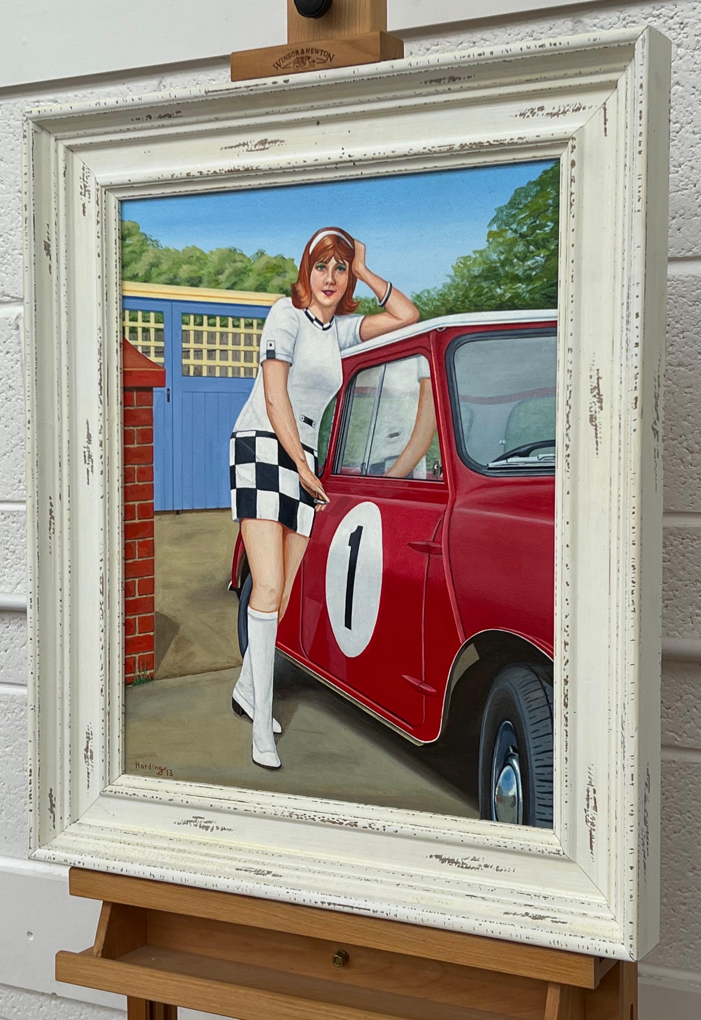 'A Racy Little Number’ a Woman with a Red Austin Mini Car in 1970's England For Sale 1