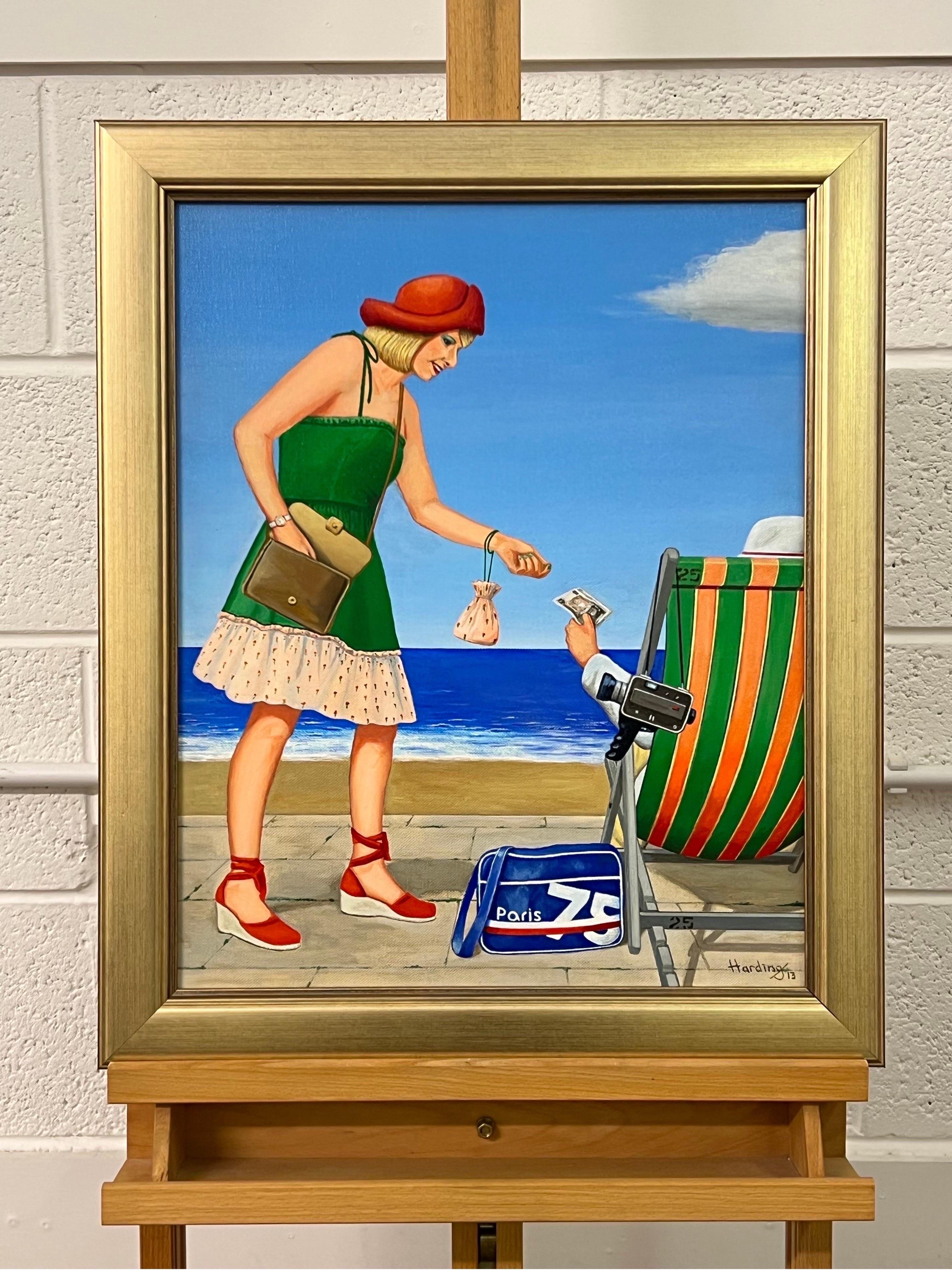 Vintage English Woman at a Seaside Beach Resort in Summer 1960's 1970's England - English School Painting by Paul F Harding
