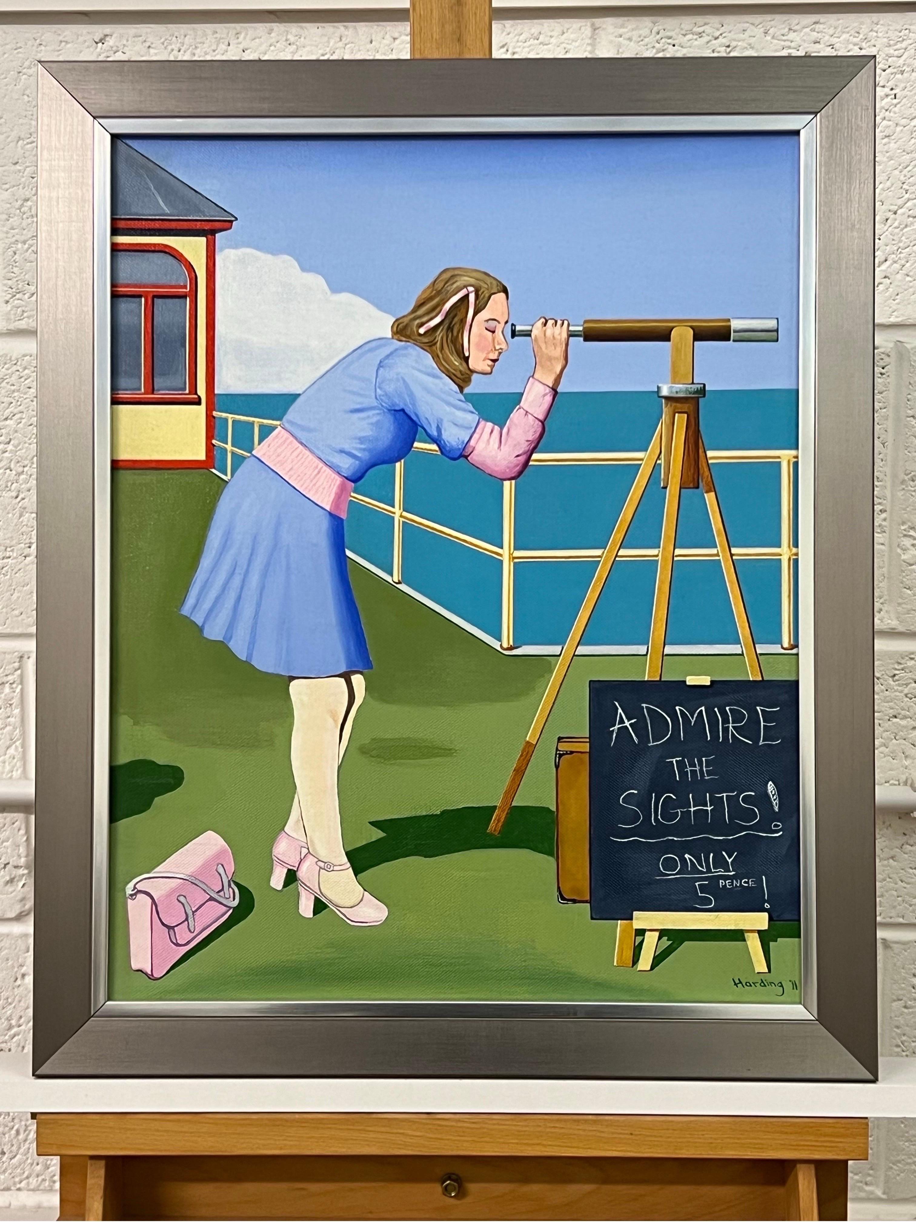 Donna inglese d'epoca in un resort balneare nell'estate degli anni '60 e '70 in Inghilterra dal titolo 'Seaside Delight' dell'artista retrò nostalgico Paul F Harding. Firmato, originale, olio su tela. Presentato in una cornice d'argento.

L'arte