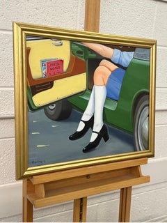 Vintage English Woman in Suburbia with Classic Car 1960's 1970's England