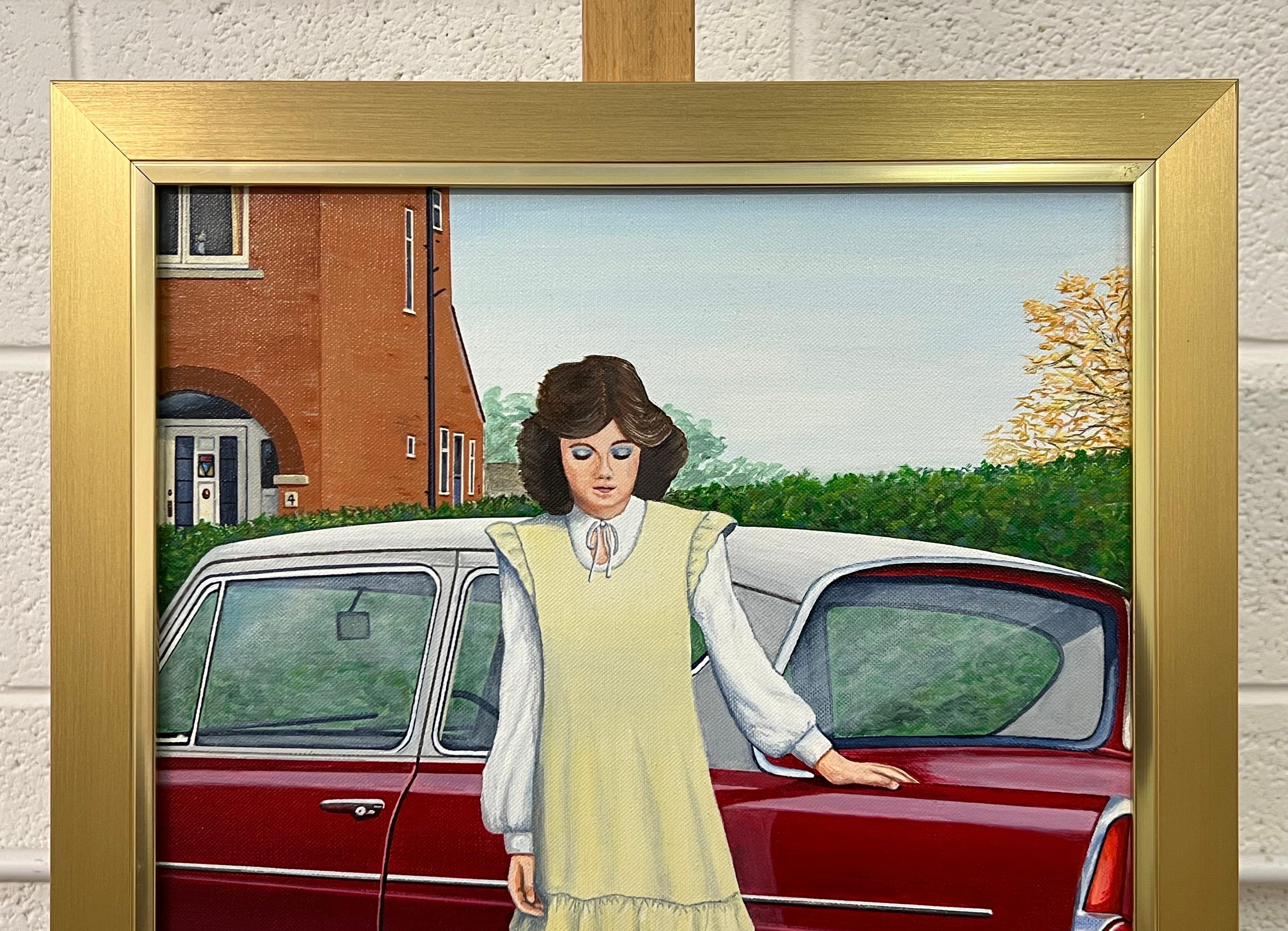 Vintage English Woman in Suburbia with Classic Ford Car 1960's 1970's England  For Sale 1