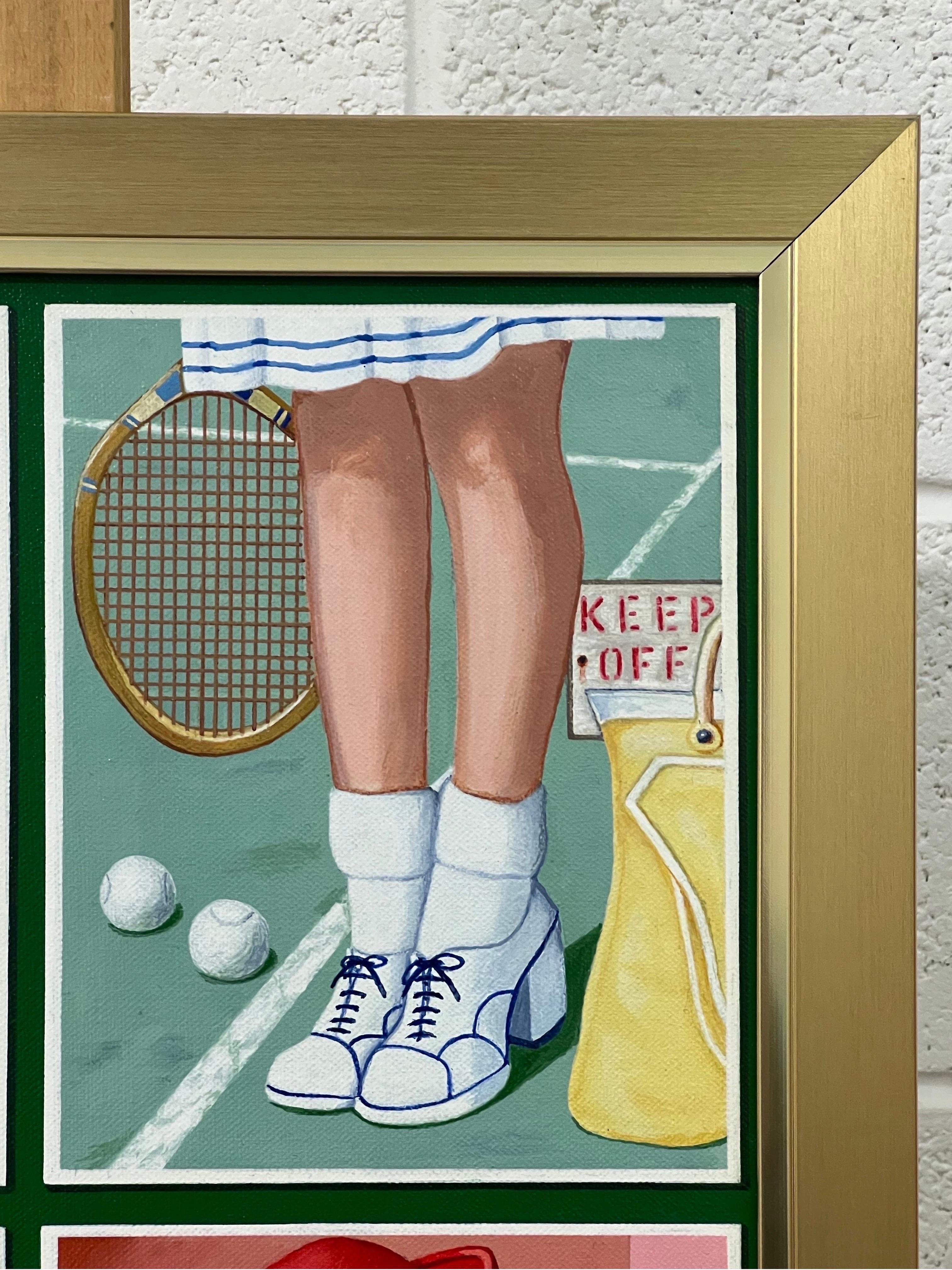 Vintage English Woman Tennis Player Picnic Basket Smoking 1960's 1970's England entitled ‘Love, Hate, Kiss, Or Adore’ by Retro Nostalgic Artist, Paul F Harding. Signed, Original, Oil on Canvas. Presented in a gold frame.

Art measures 20 x 16