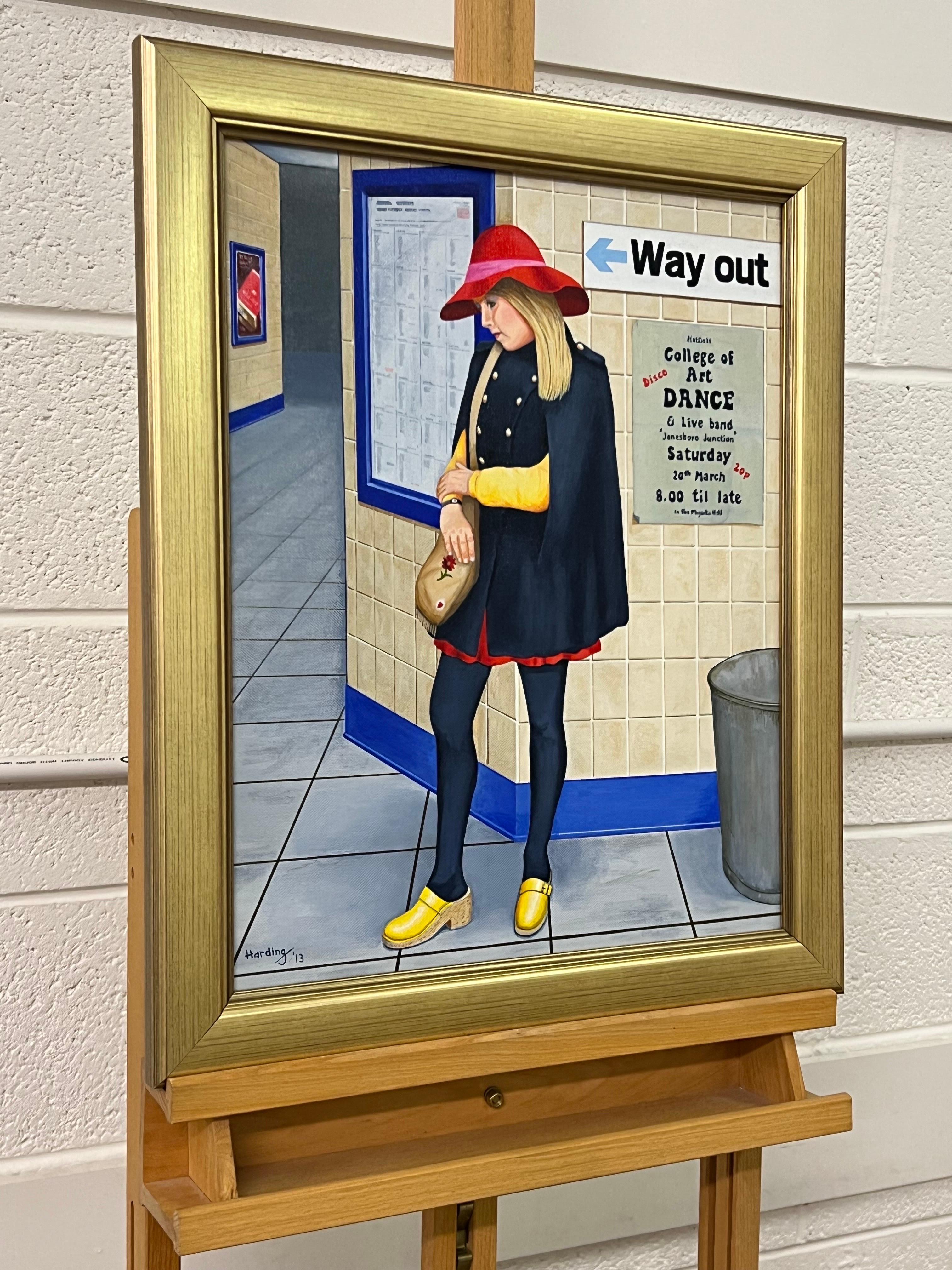 Vintage English Woman waiting at the Train Station 1960's 1970's England  - Painting by Paul F Harding