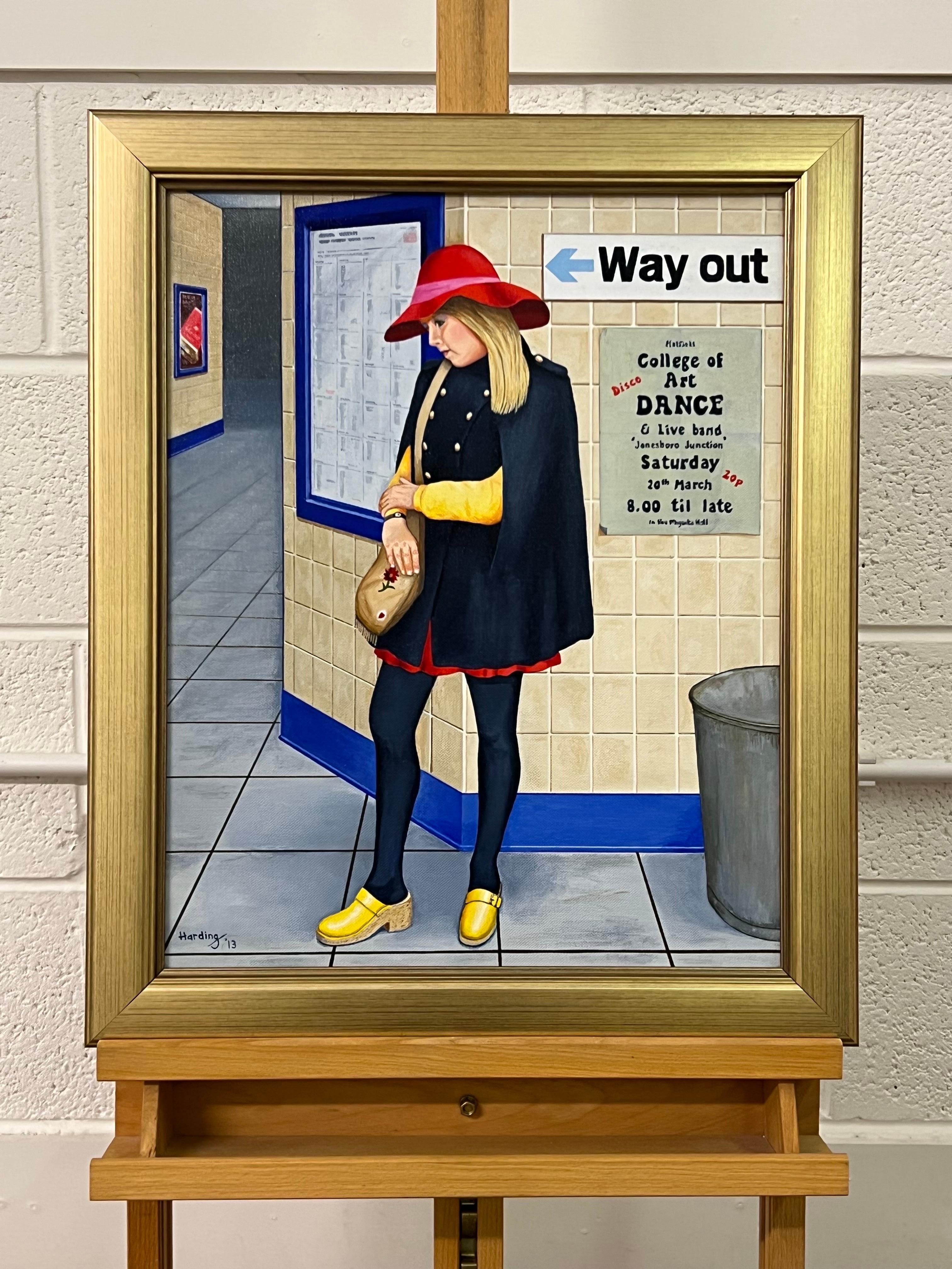 Vintage English Woman waiting at the Train Station 1960's 1970's England  - École anglaise Painting par Paul F Harding