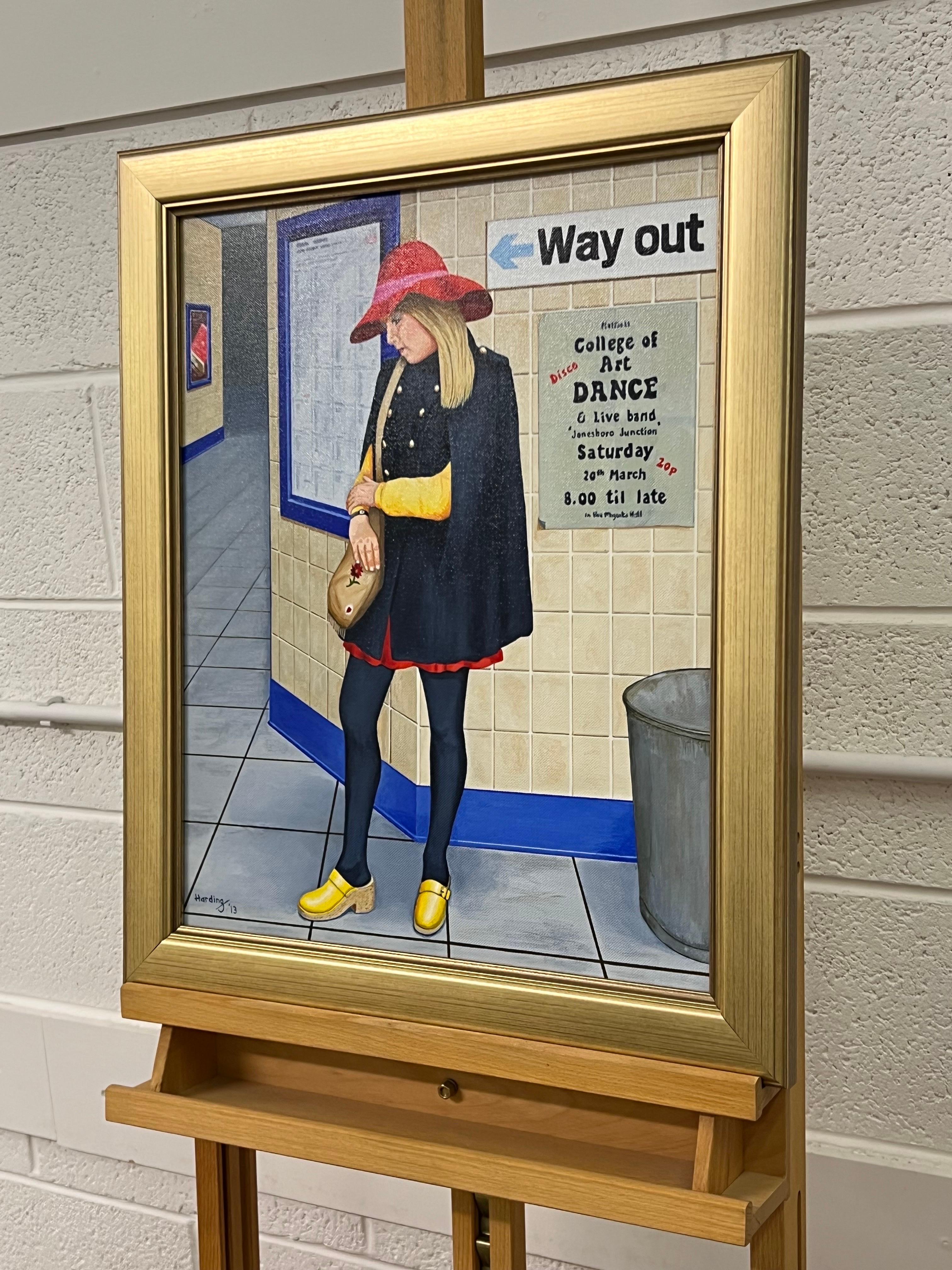 Vintage English Woman waiting at the Train Station 1960's 1970's England by Retro Nostalgic Artist, Paul F Harding. Signed, Original, Oil on Canvas. Presented in a gold frame. 

Art measures 16 x 20 inches 
Frame measures 21 x 25 inches 

Born in