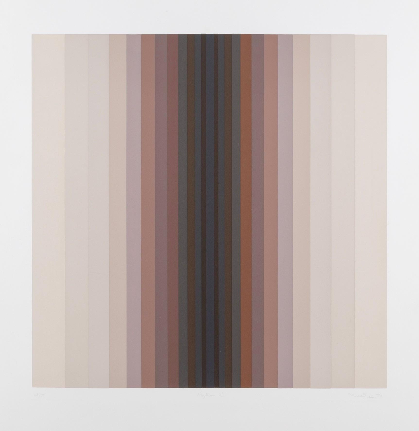 Adytum S II von Paul Feiler, 1973

Zusätzliche Informationen:
Medium: Siebdruck
79 x 59 cm
31 1/8 x 23 1/4 in
signiert, betitelt, datiert und nummeriert /75 mit Bleistift

Paul Feiler war ein deutschstämmiger britischer Maler und Grafiker.

