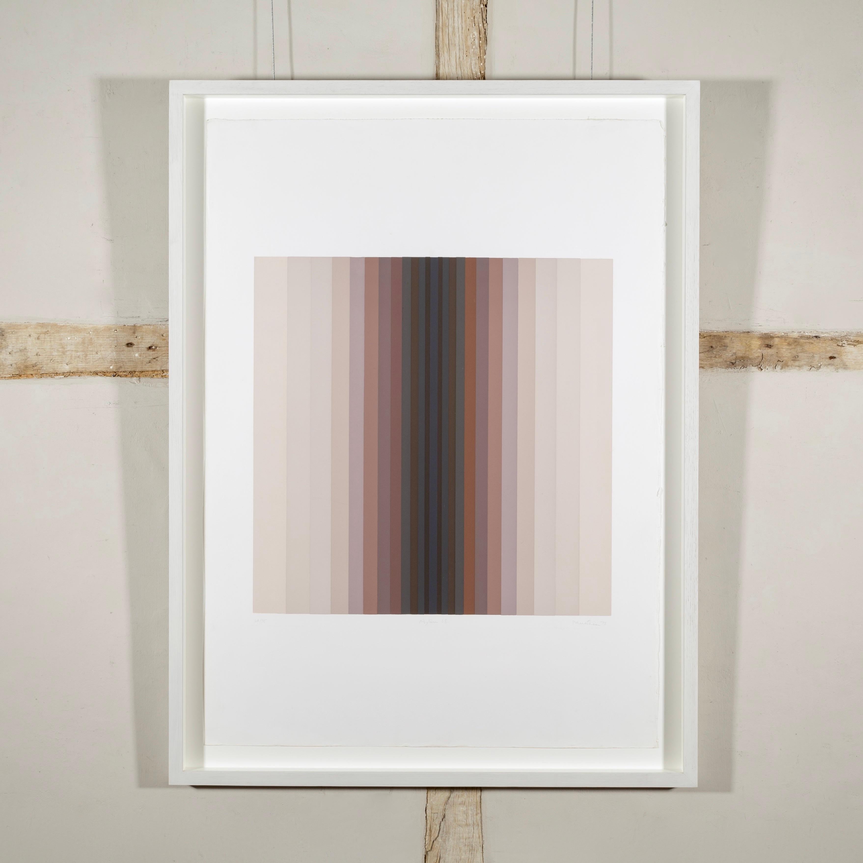 Adytum S II - Tonal Abstract Stripes with White and Brown Screenprint, 1973 - Print by Paul Feiler