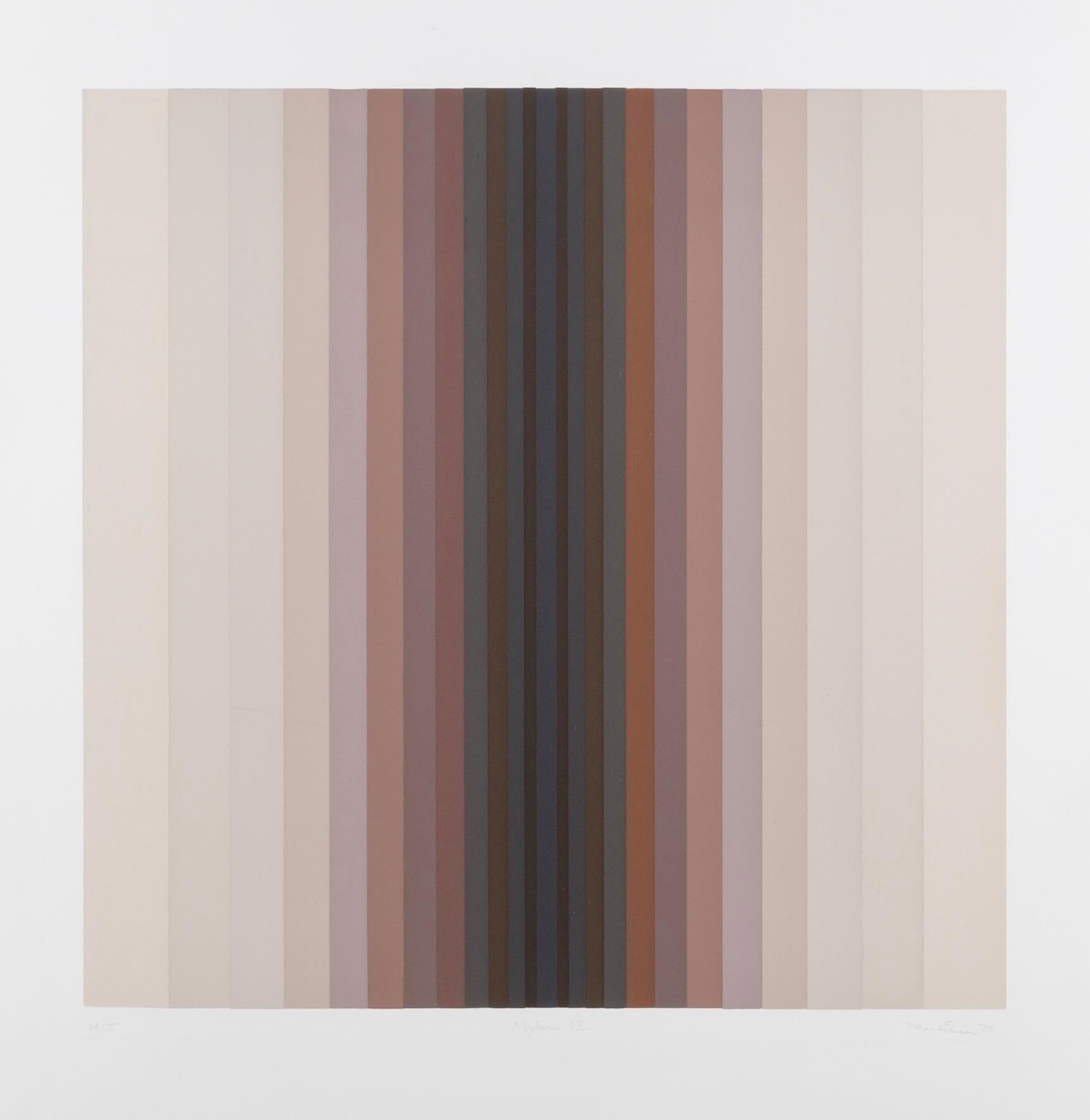 Paul Feiler Abstract Print - Adytum S II - Tonal Abstract Stripes with White and Brown Screenprint, 1973
