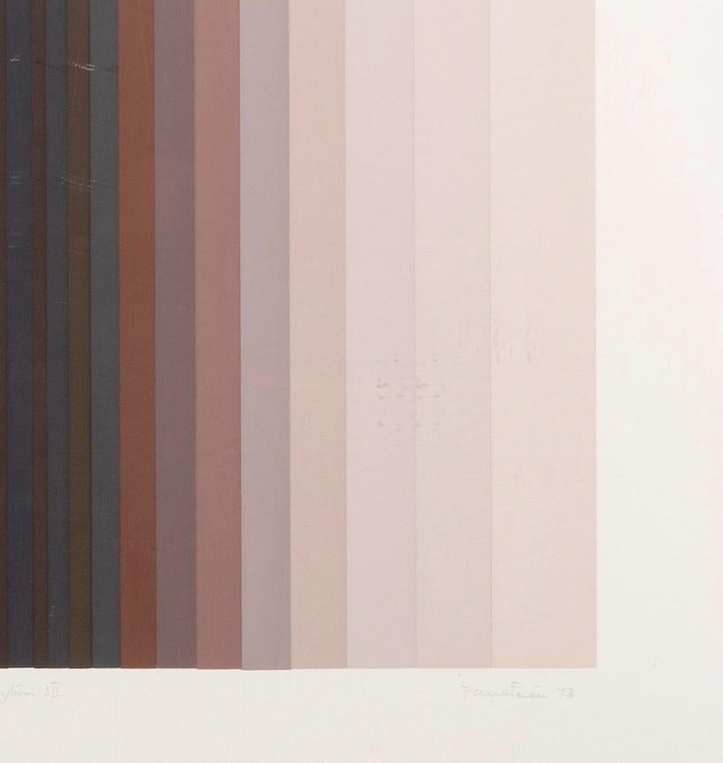 Adytum S II - Tonal Abstract Stripes with White and Brown Screenprint, 1973 - Gray Abstract Print by Paul Feiler