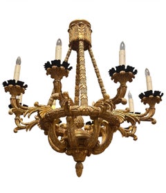 Lámpara de araña italiana de madera dorada de Paul Ferrante, estilo Medici del siglo XVIII