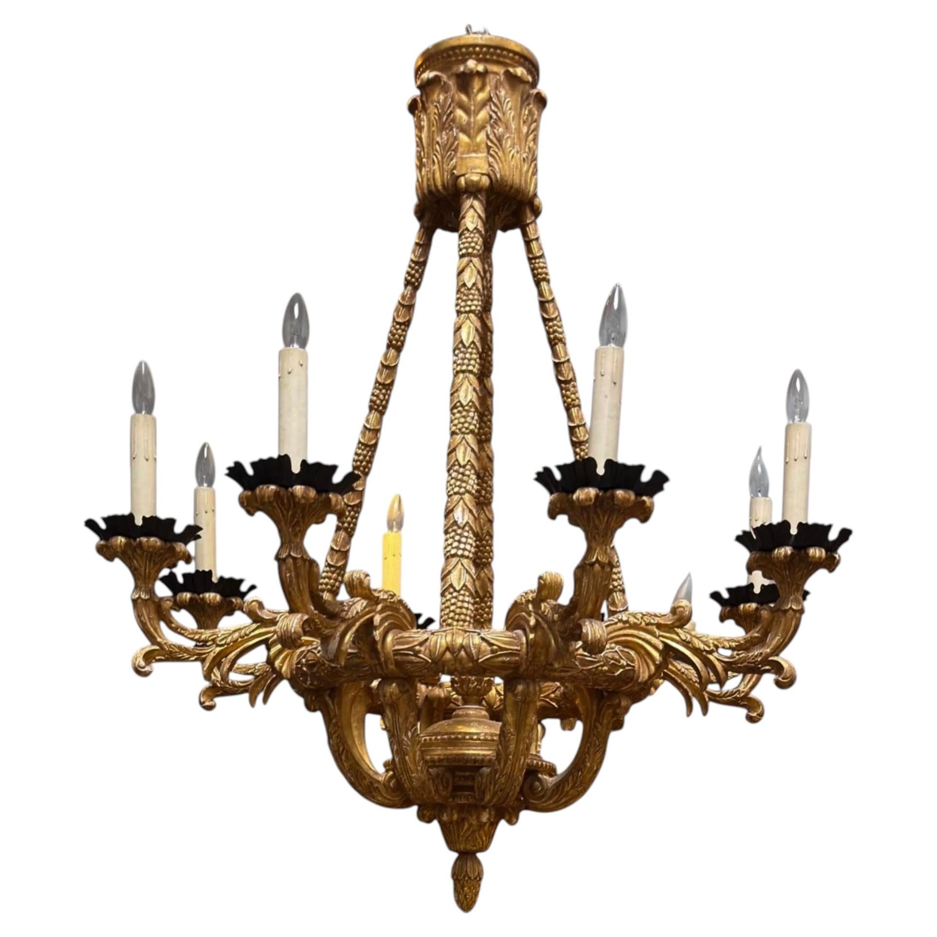 Paul Ferrante 18c Style Medici Italian Giltwood Chandelier For Sale