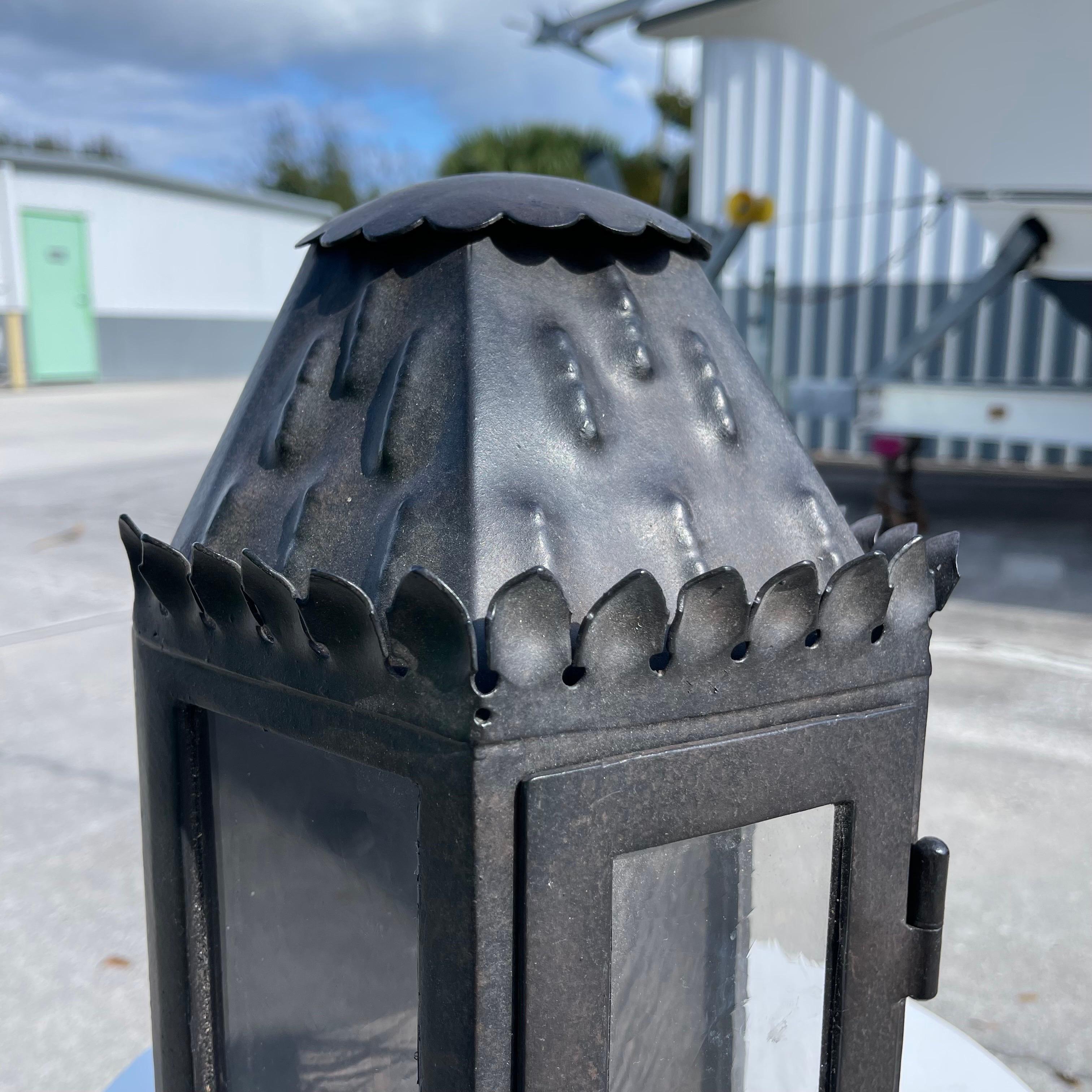 Contemporary Paul Ferrante 4035-A Moor Wall Lantern, Ebonised Iron Lamp Light For Sale
