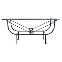 Paul Ferrante American Etruscan Forged and Hammered Iron and Glass Console Table