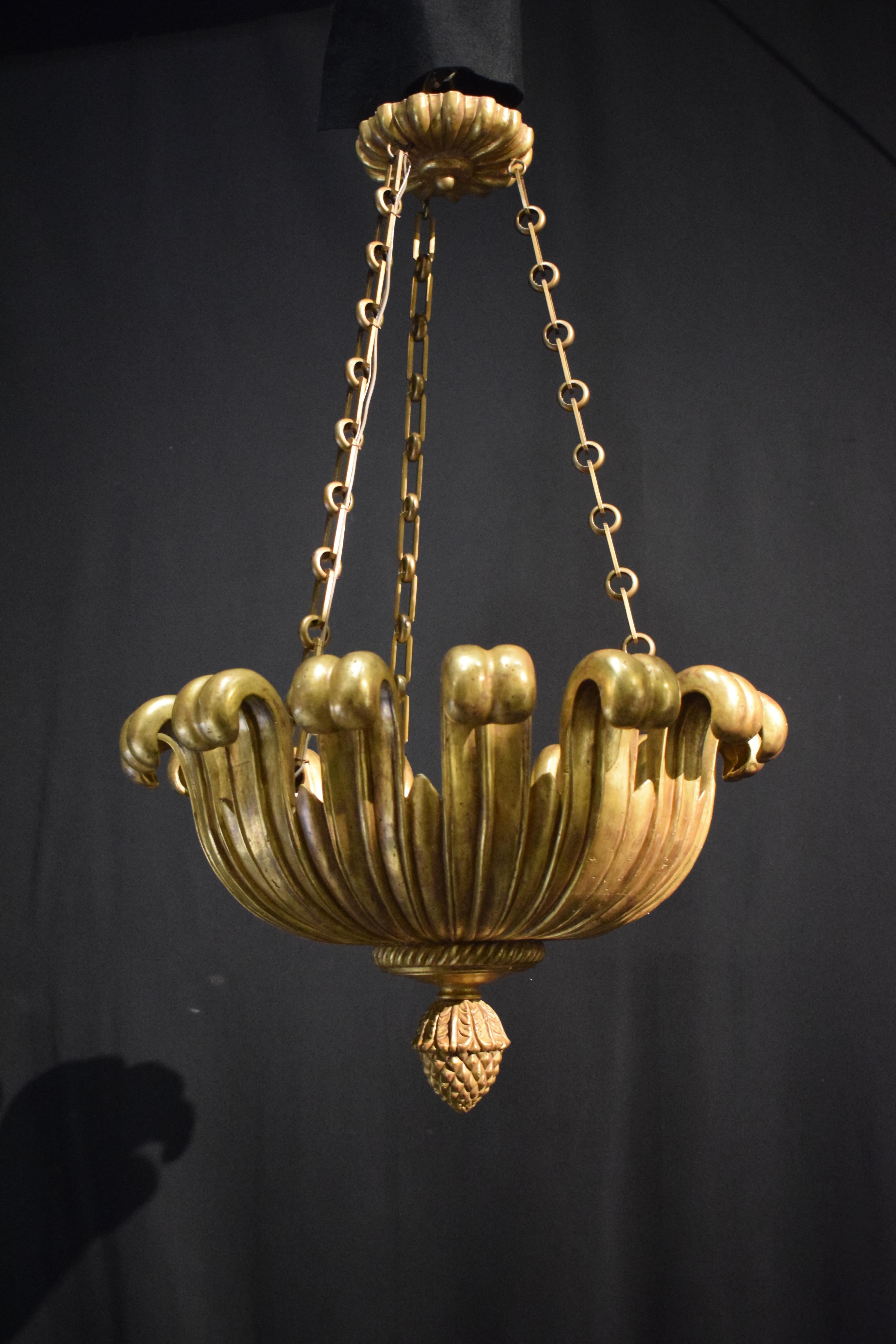 Paul Ferrante Bronze & Giltwood Pendant For Sale 1