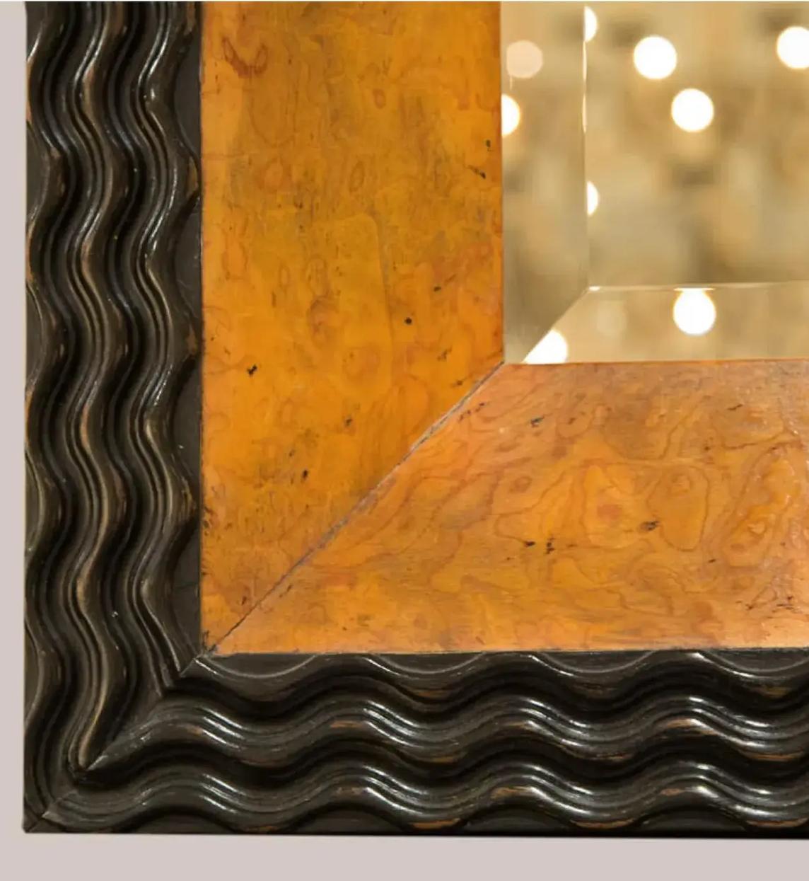 American Paul Ferrante Burl Walnut & Ebony Trinity Mirror For Sale