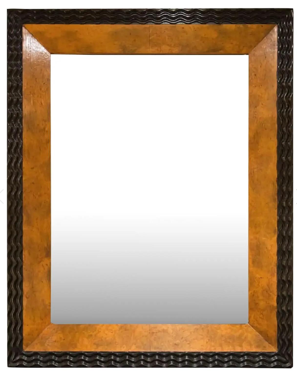 Paul Ferrante Burl Walnut & Ebony Trinity Mirror In Good Condition For Sale In LOS ANGELES, CA