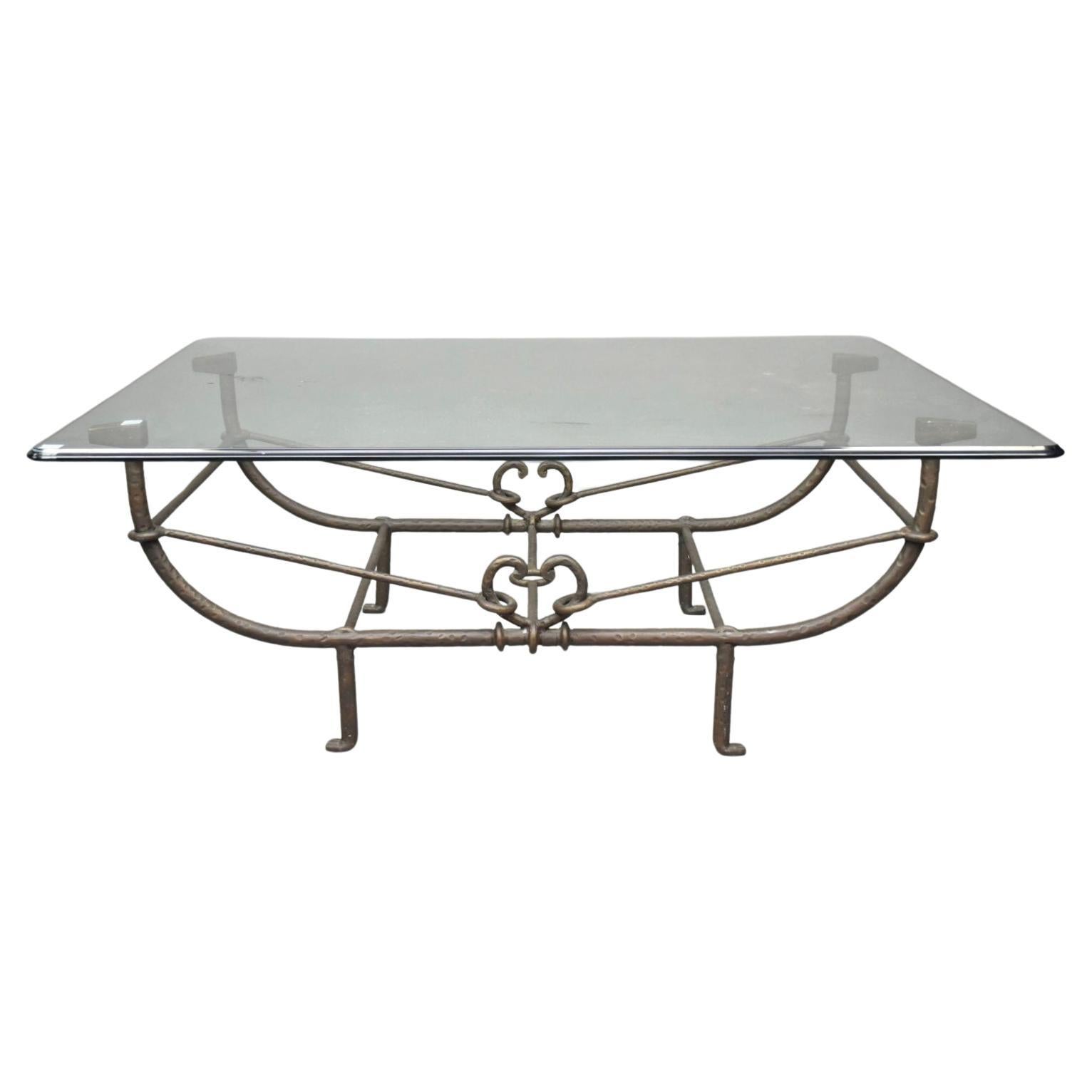 Paul Ferrante "Emilio" Wrought Iron Coffee Table with Glass Top For Sale