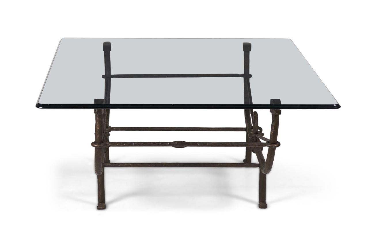 Paul Ferrante Etruscan Style Forged and Hammered Iron and Glass Cocktail Table 1