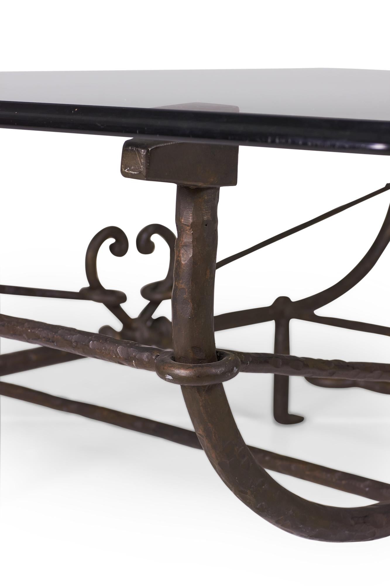 Paul Ferrante Etruscan Style Forged and Hammered Iron and Glass Cocktail Table 4